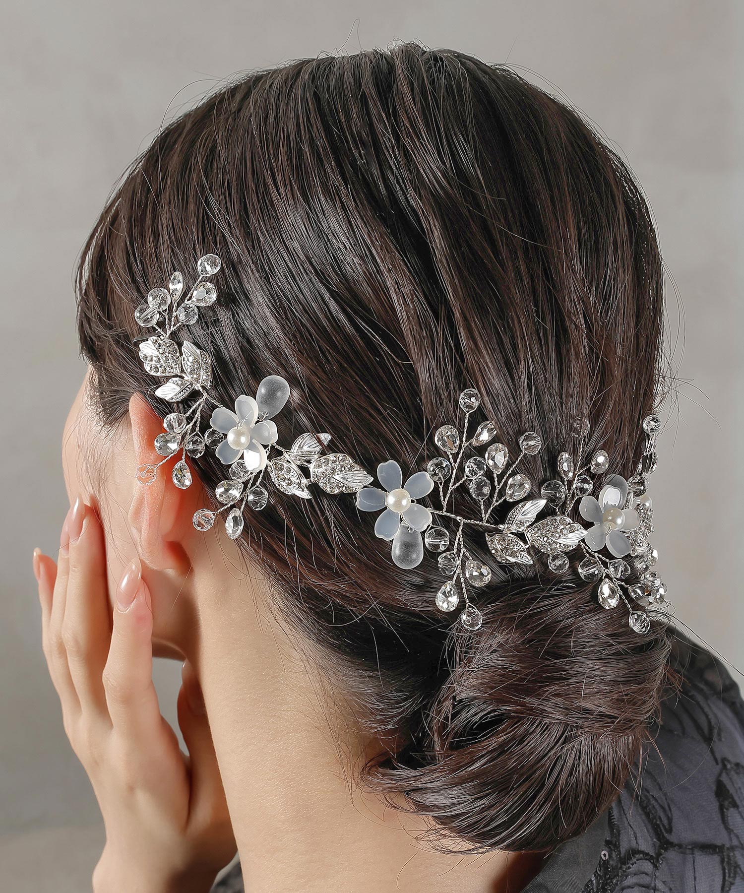 クリア フラワー ビジュー パール ヘッドドレス ヘアアクセサリー