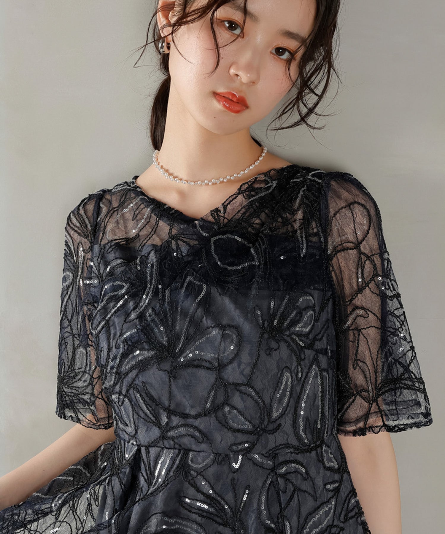 花柄 シャイニースパンコール パーティー ドレス