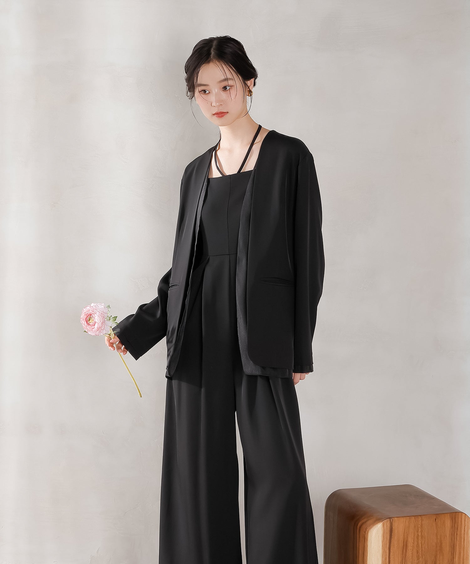 フロントシアージャケット ワイドパンツ オールインワン セットアップ