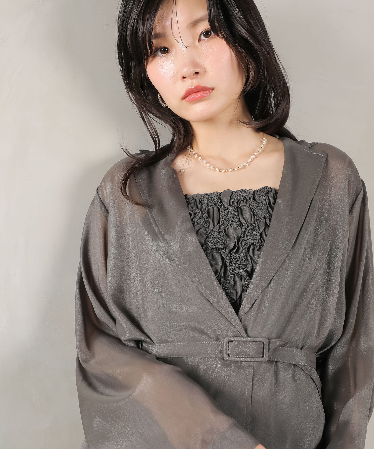シアー ジャケット キャミワンピ ウエストマーク ベルト付き ドレス 2点セット