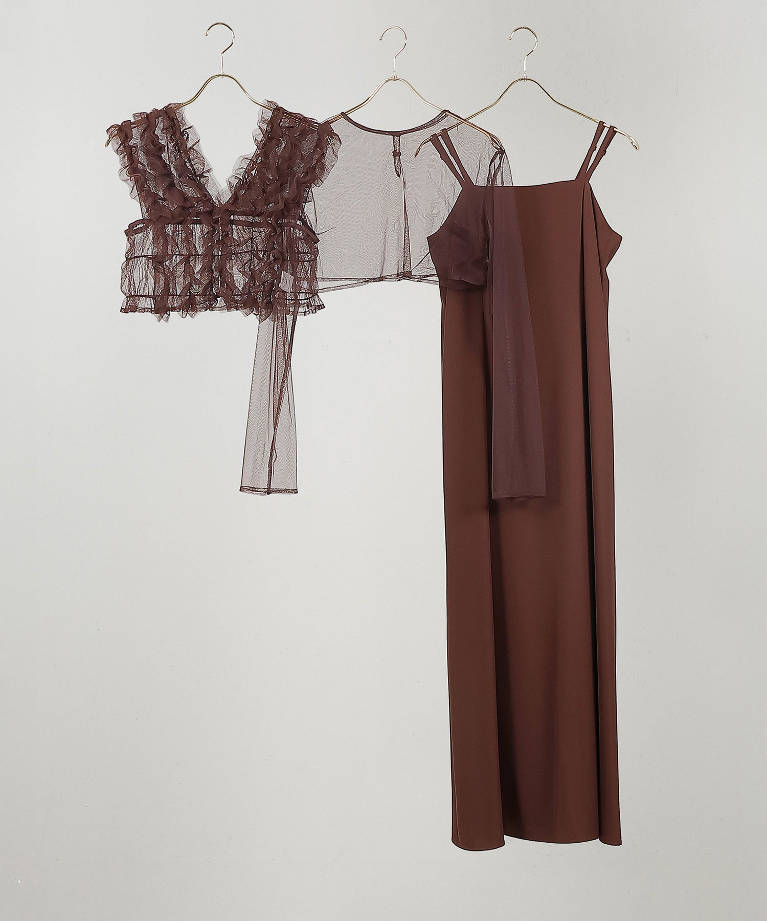 チュール フリル ベスト シアー トップス ワンピース 3点セット