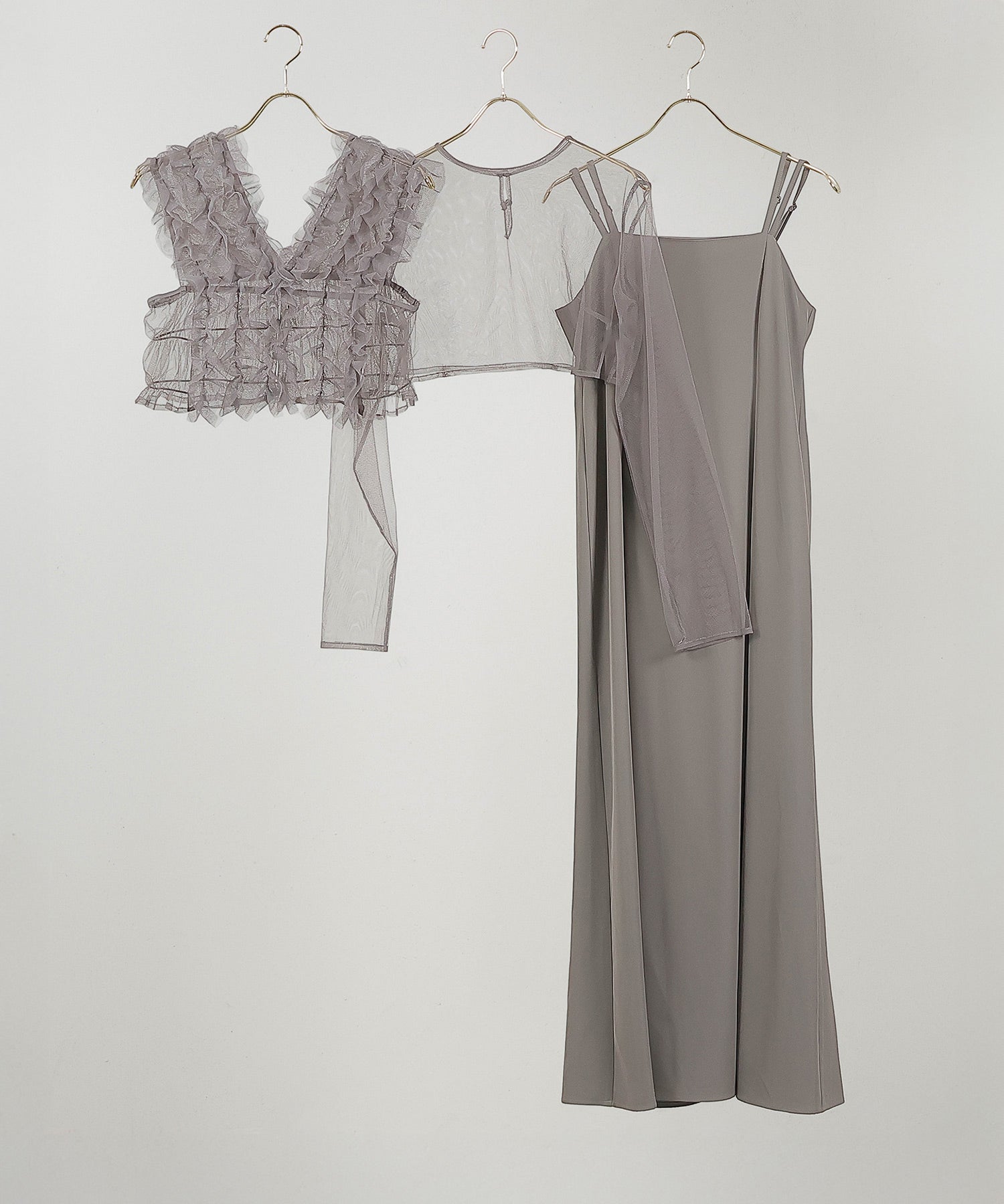 チュール フリル ベスト シアー トップス ワンピース 3点セット