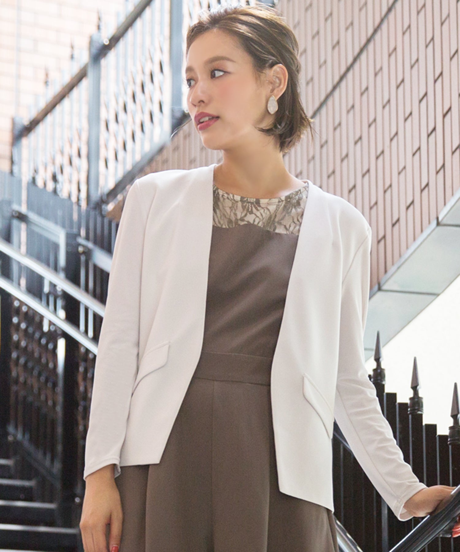 ノーカラー ジャケット