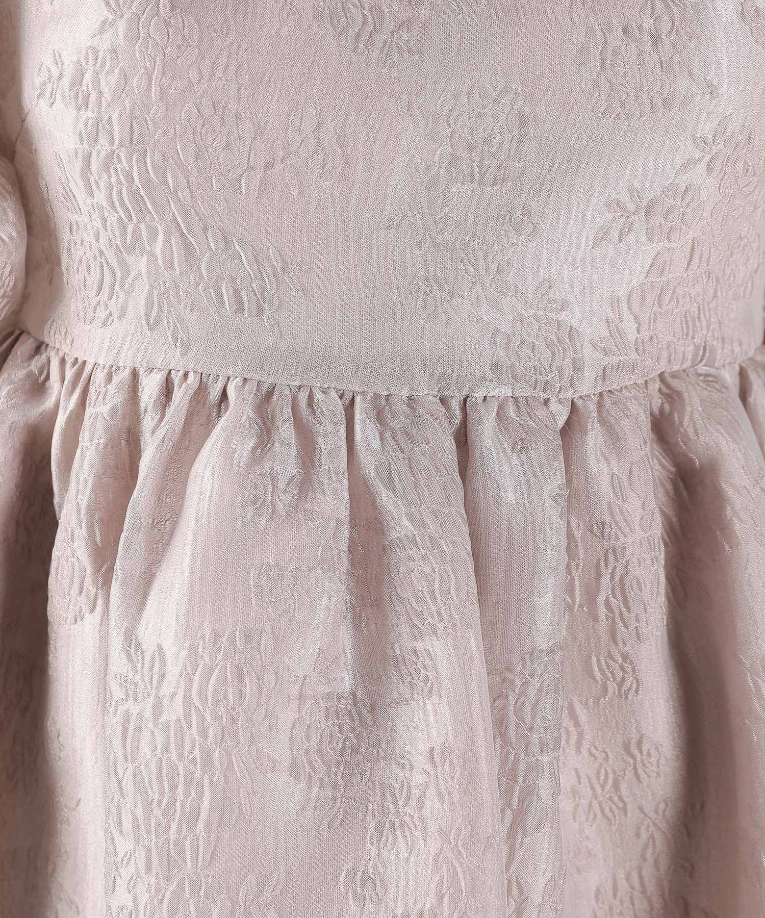 ジャガード バルーン スリーブ ブラウス Iラインスカート2点セット