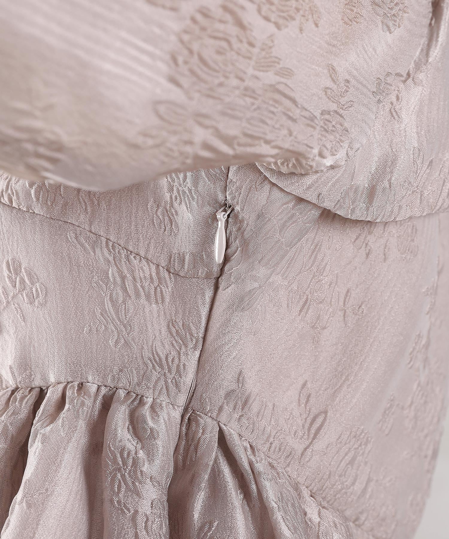 ジャガード バルーン スリーブ ブラウス Iラインスカート2点セット