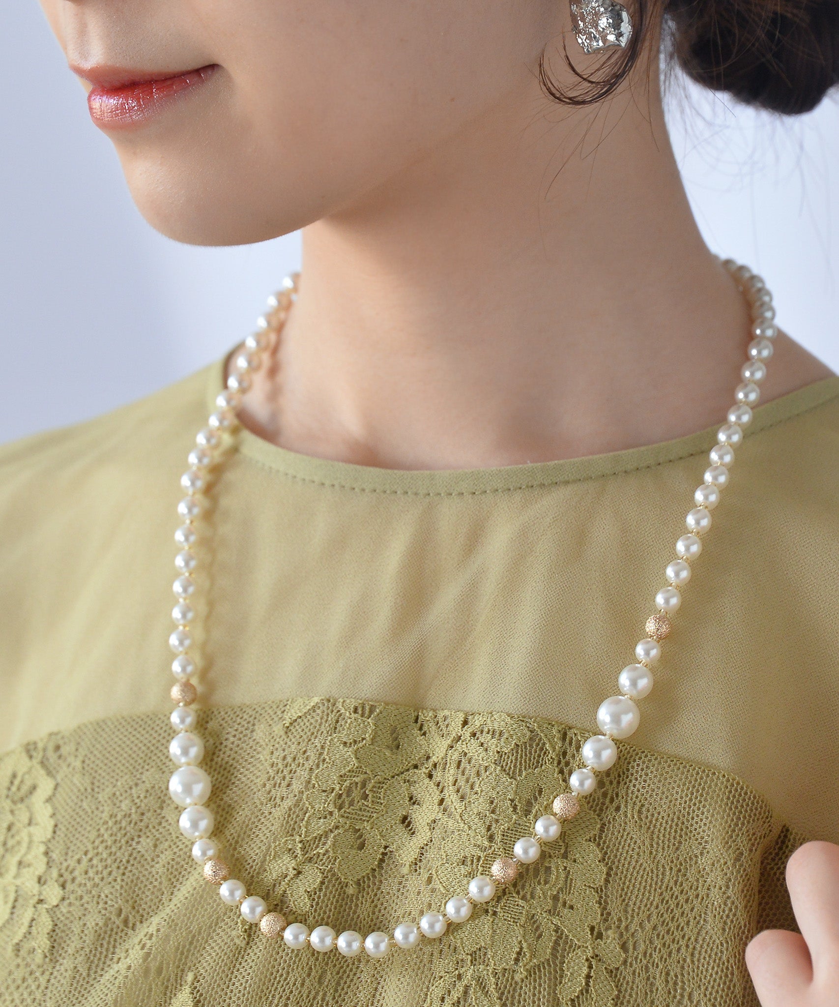 パール ミックスデザイン ロング ネックレス