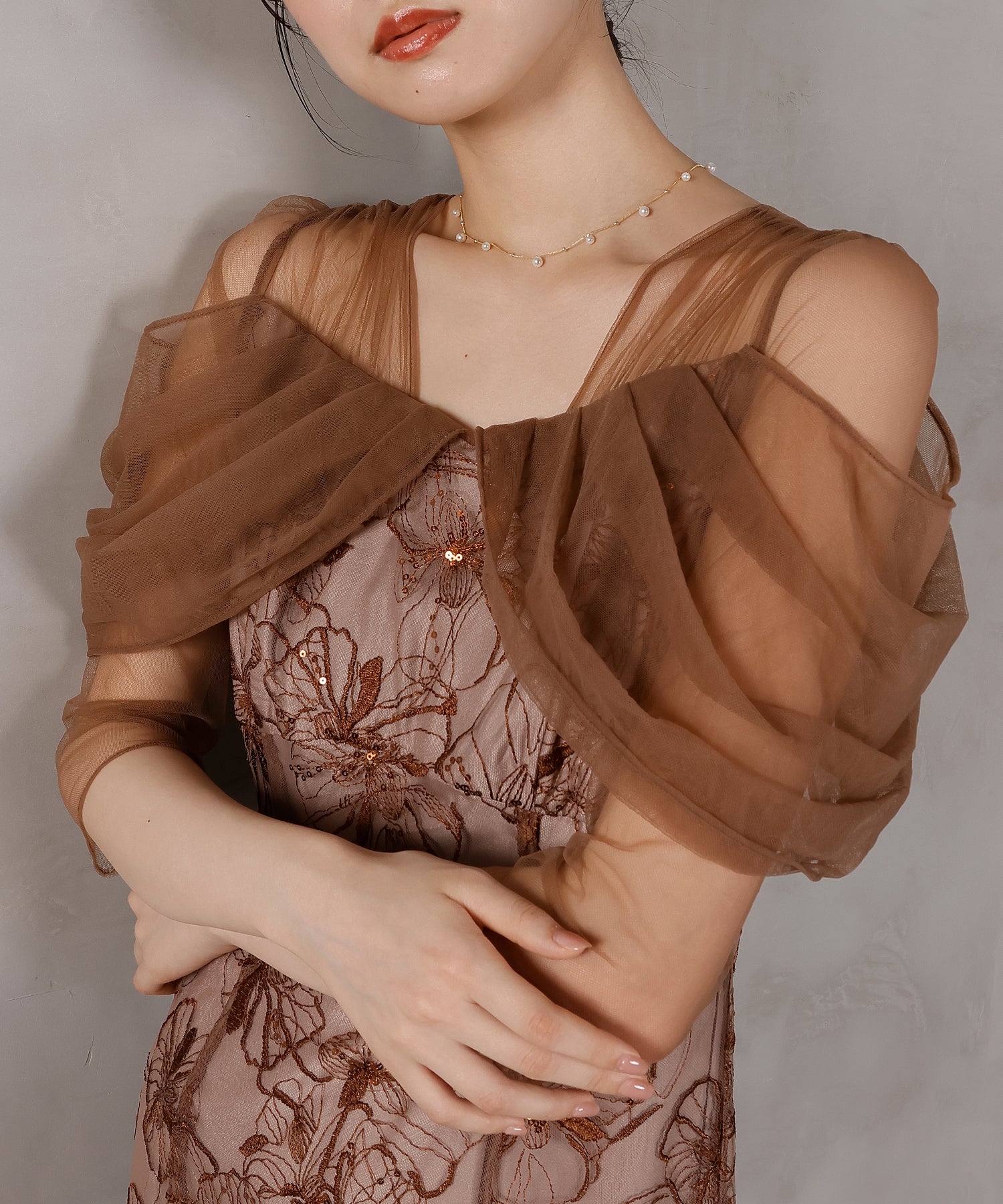 チュールドレープ スパンコール ドレス 結婚式 オケージョンドレス