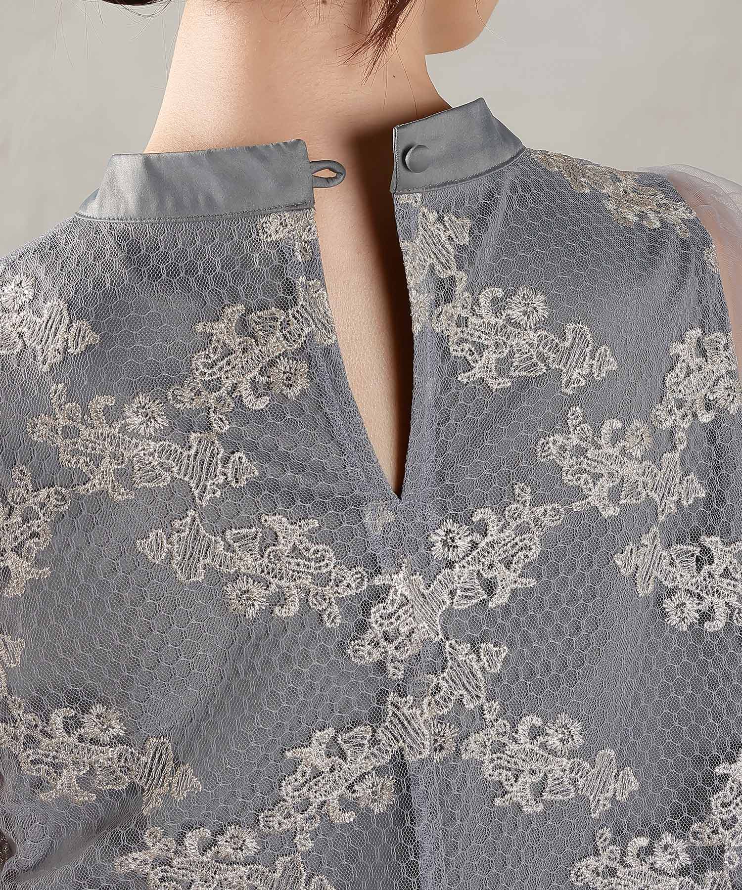 刺繍レース チュール Aライン ティアード ワンピース ドレス