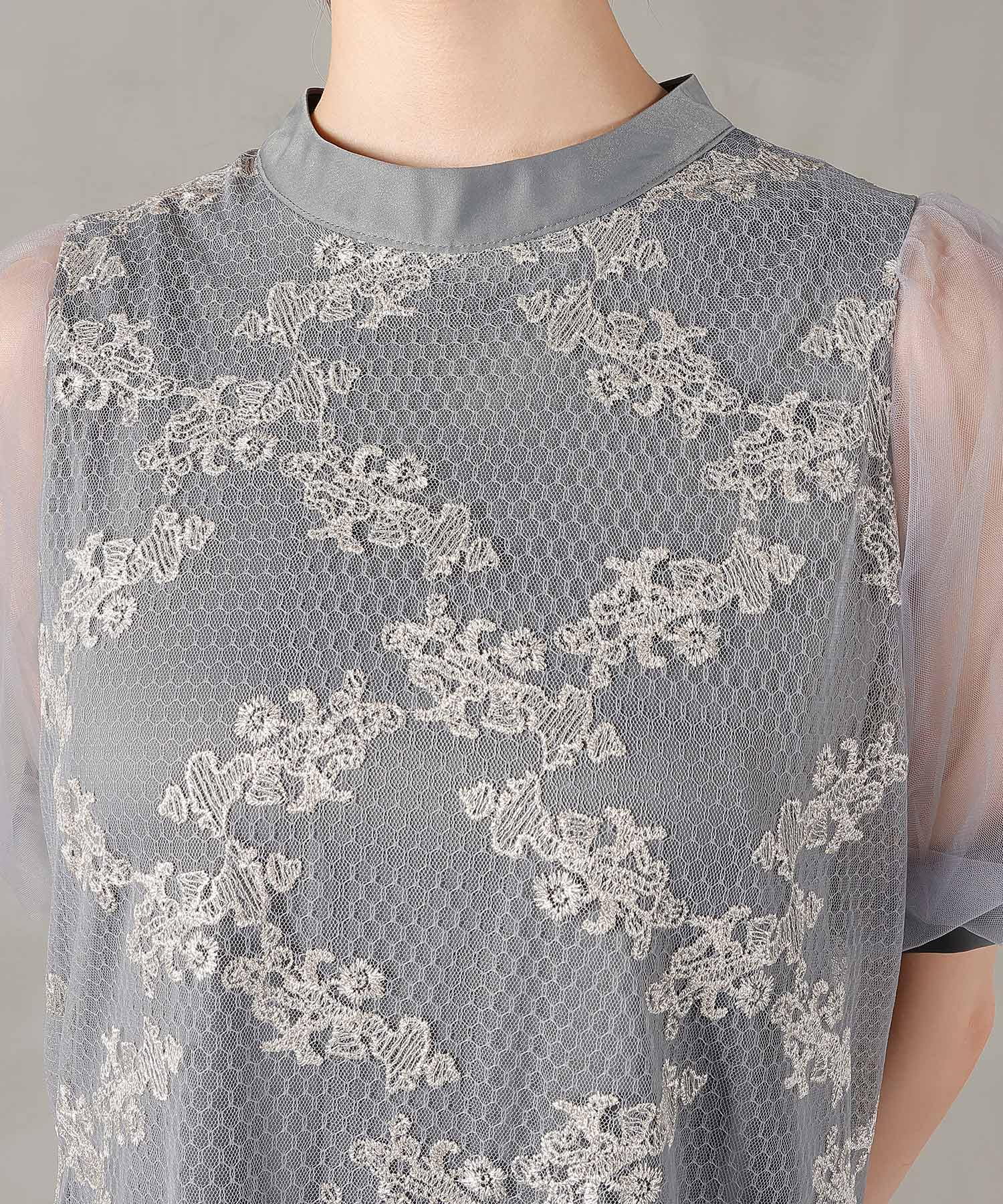 刺繍レース チュール Aライン ティアード ワンピース ドレス