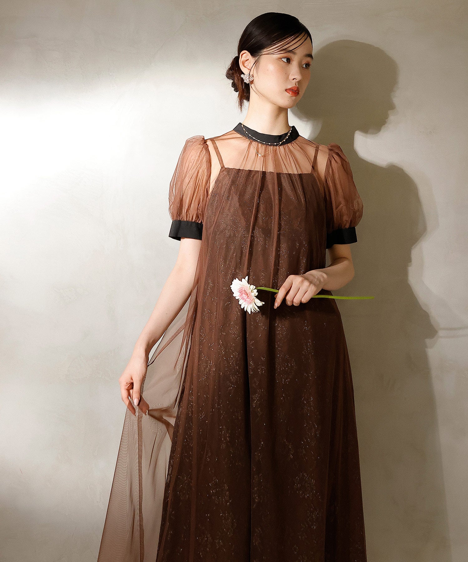 チュール バック リボン レースキャミワンピ 2点セット