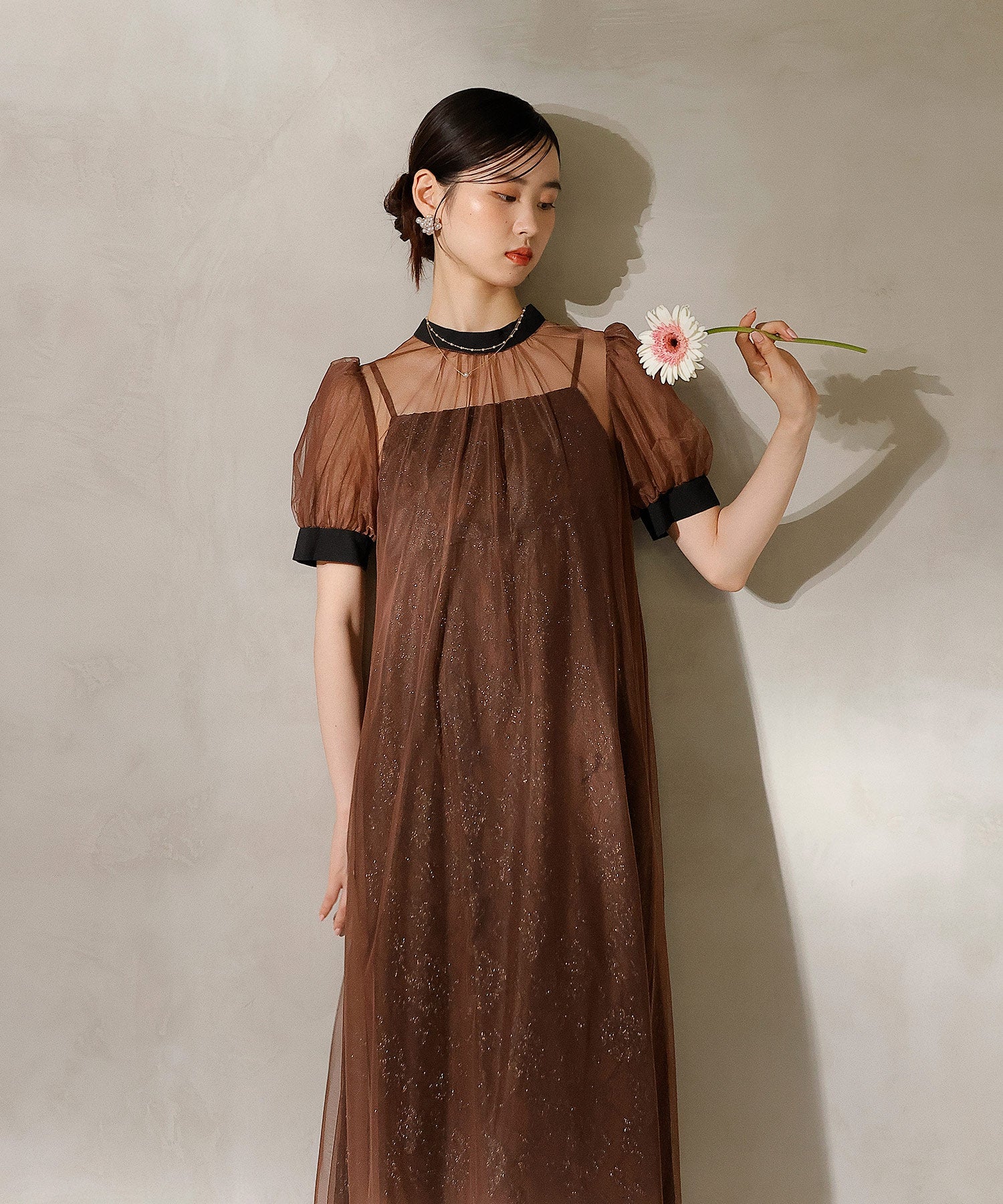 チュール バック リボン レースキャミワンピ 2点セット