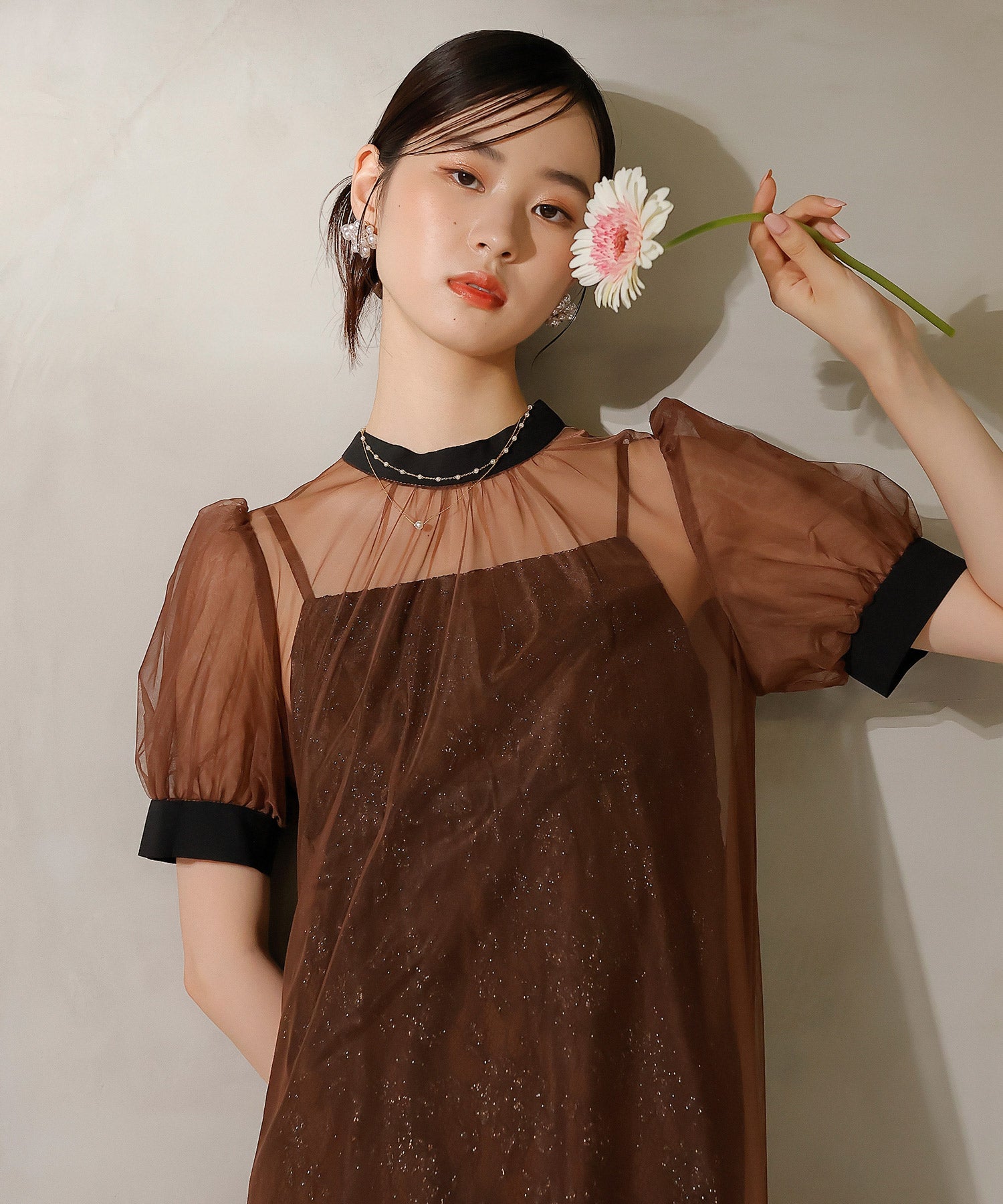 チュール バック リボン レースキャミワンピ 2点セット