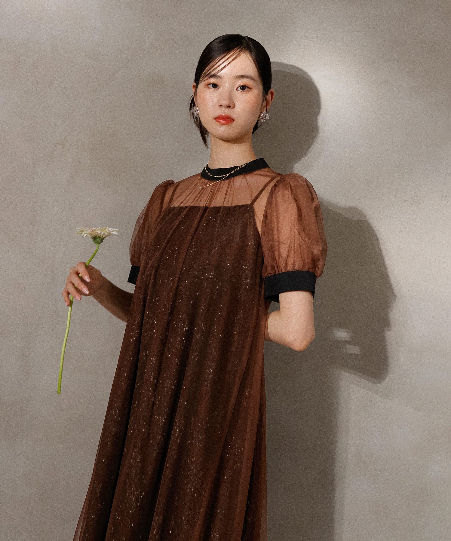 チュール バック リボン レースキャミワンピ 2点セット