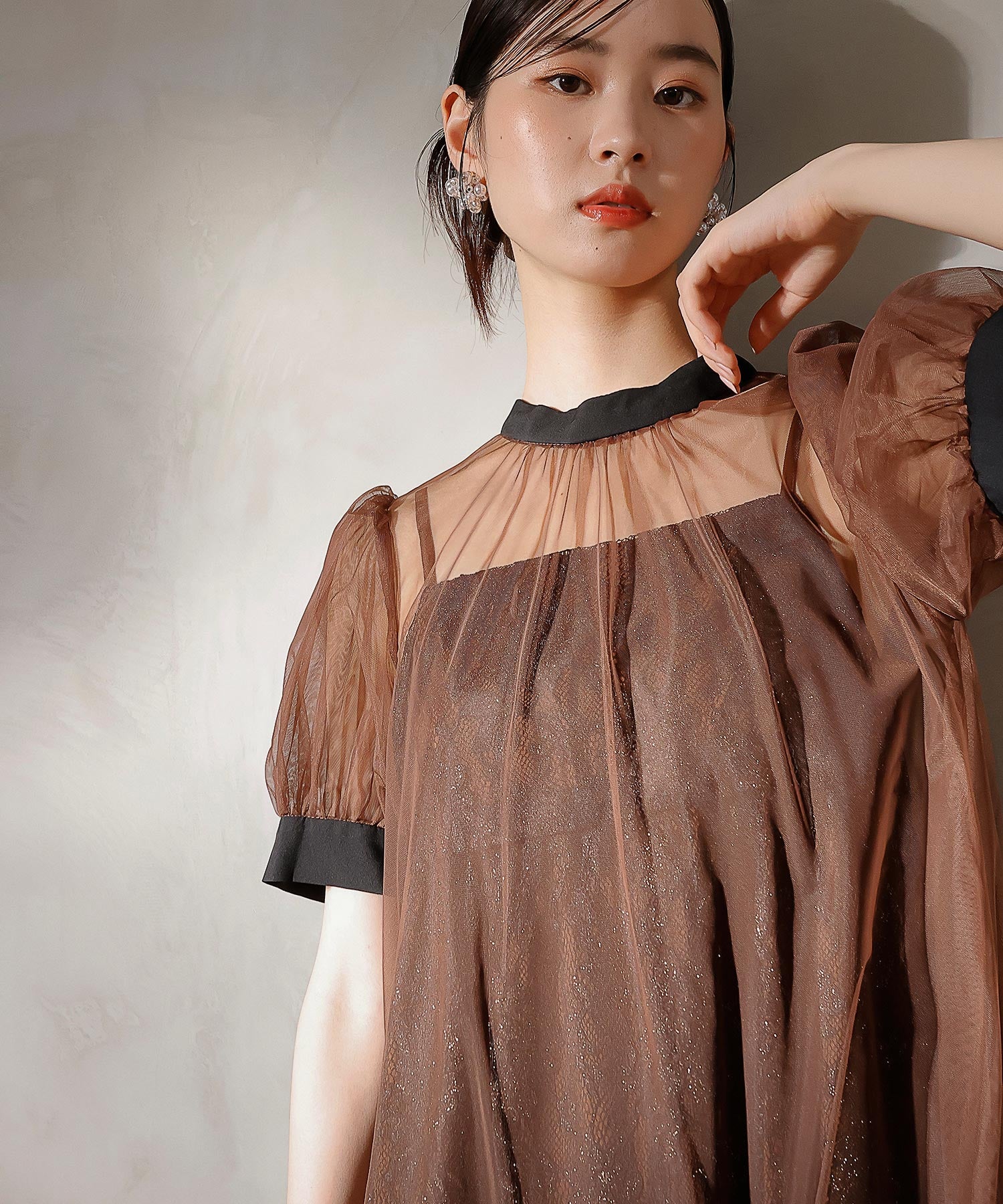 チュール バック リボン レースキャミワンピ 2点セット