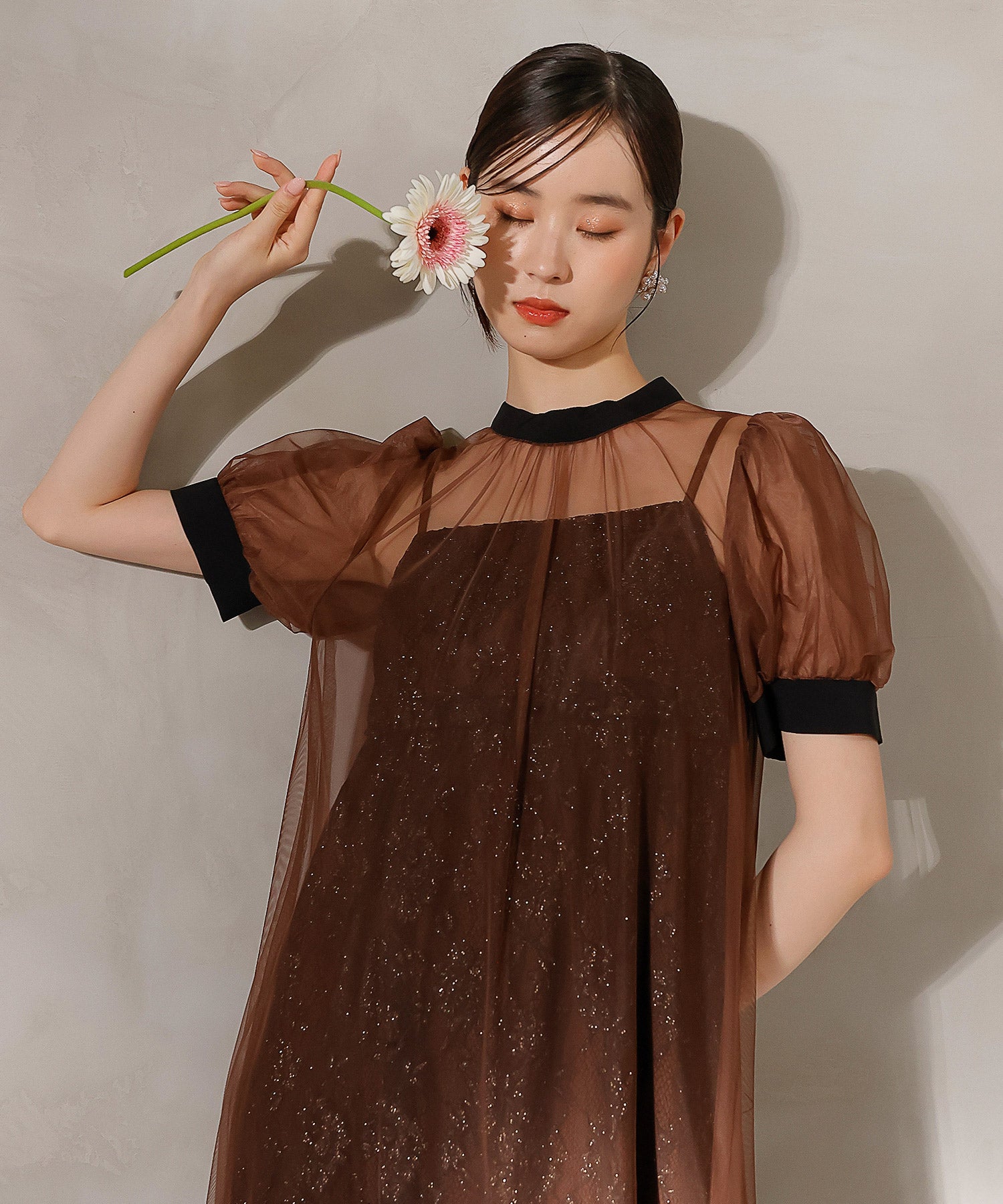 チュール バック リボン レースキャミワンピ 2点セット