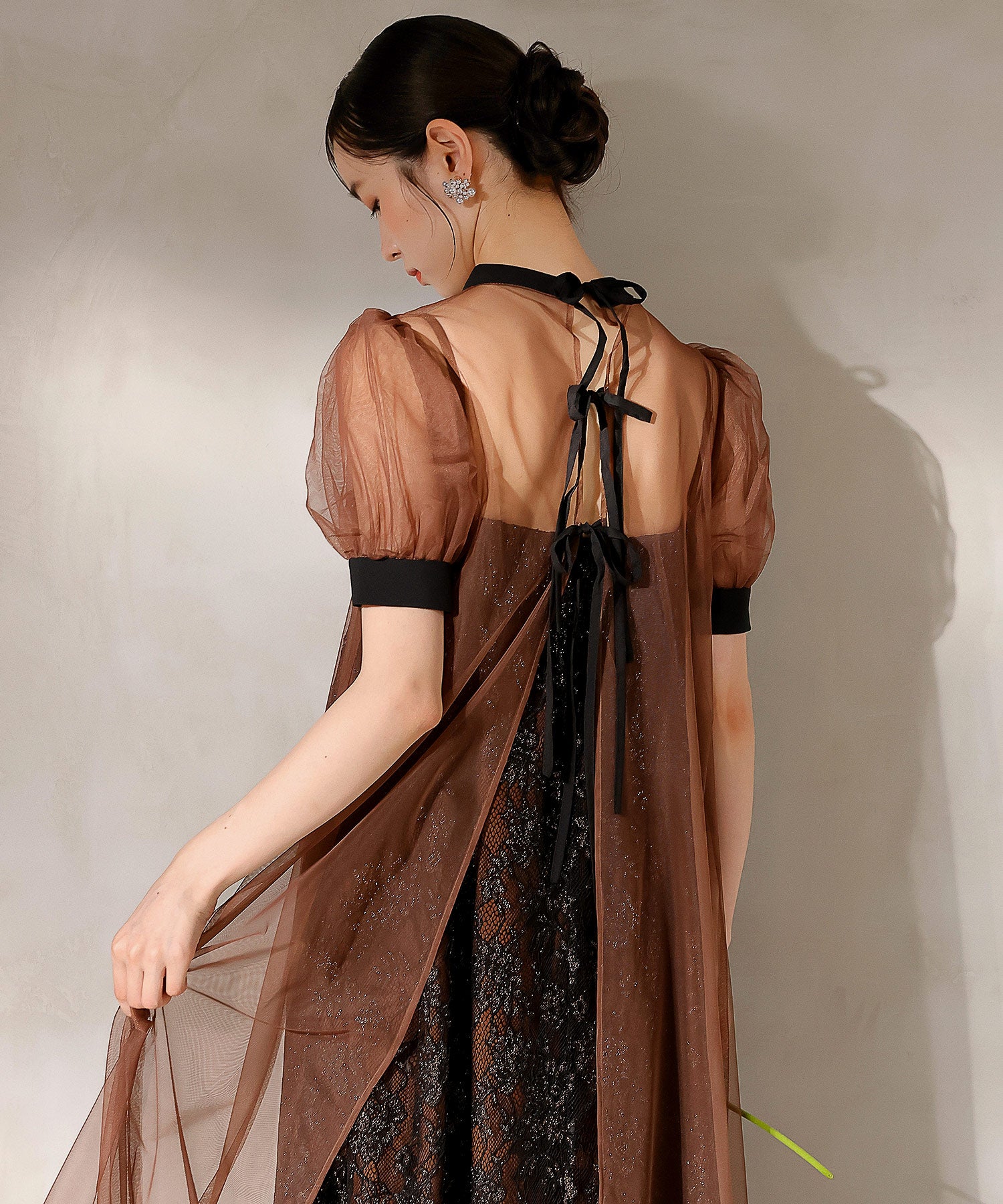 チュール バック リボン レースキャミワンピ 2点セット