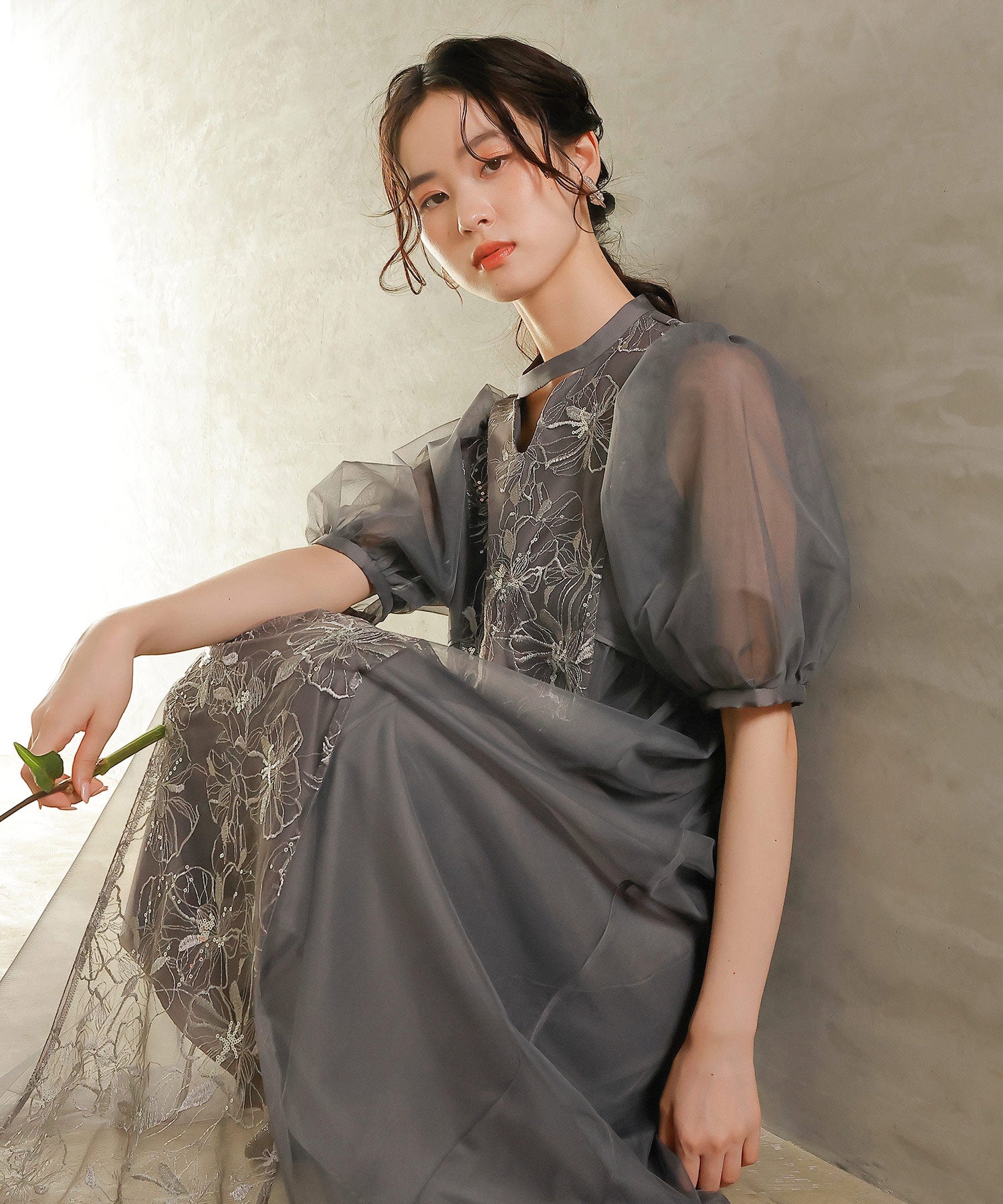 スパンコールレース Aライン チュールワンピース