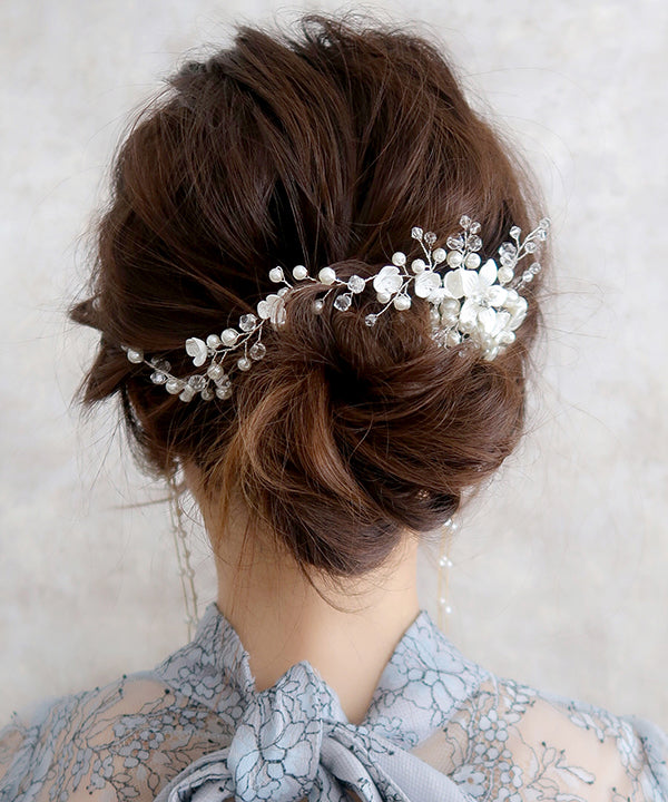 パールとビーズのフラワー ヘッドアクセ