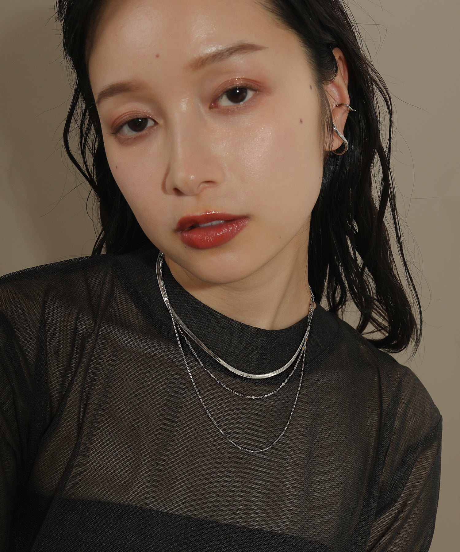 3連 チェーン 平スネーク ネックレス