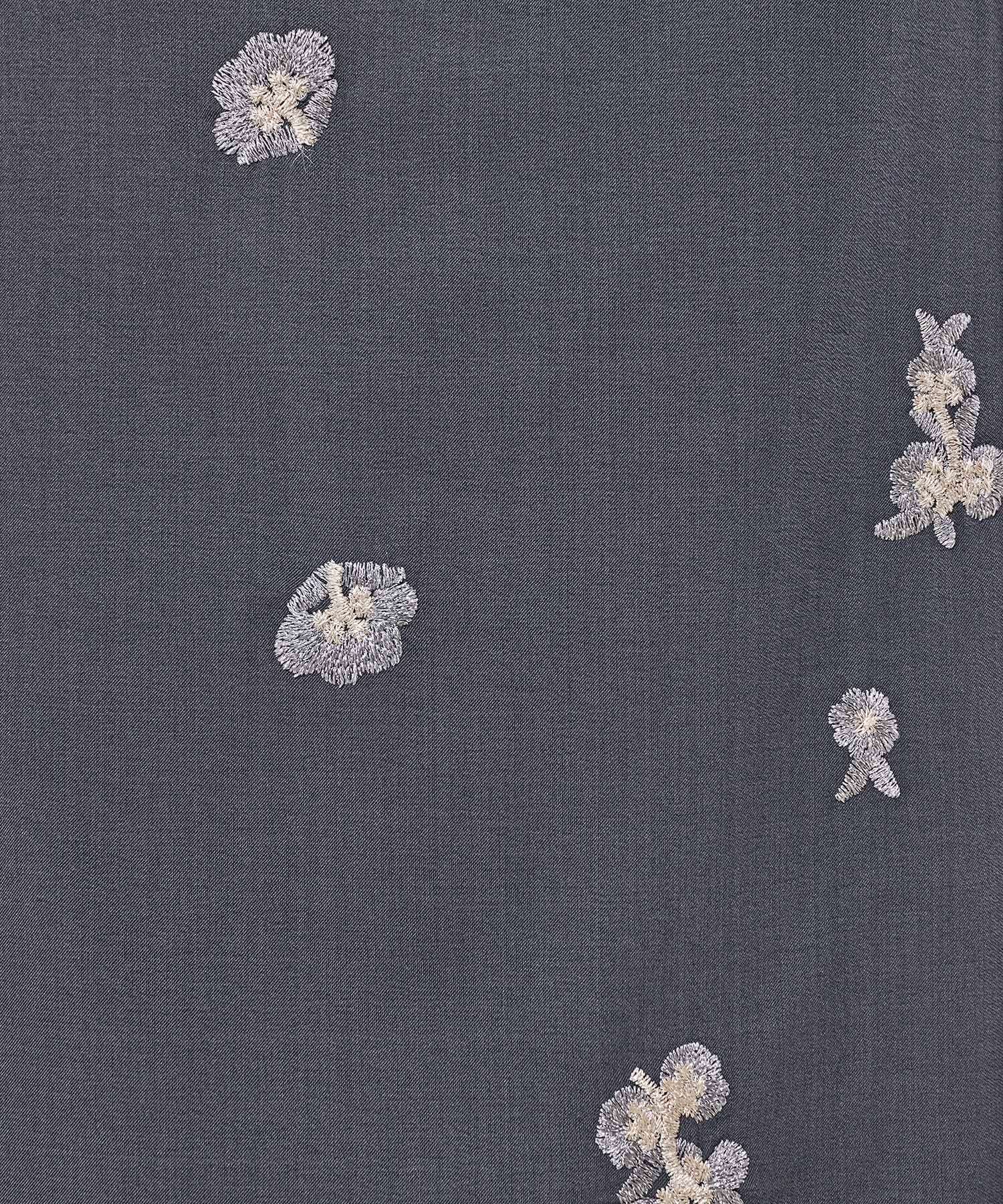 花柄刺繍ドレープパフスリーブドレス