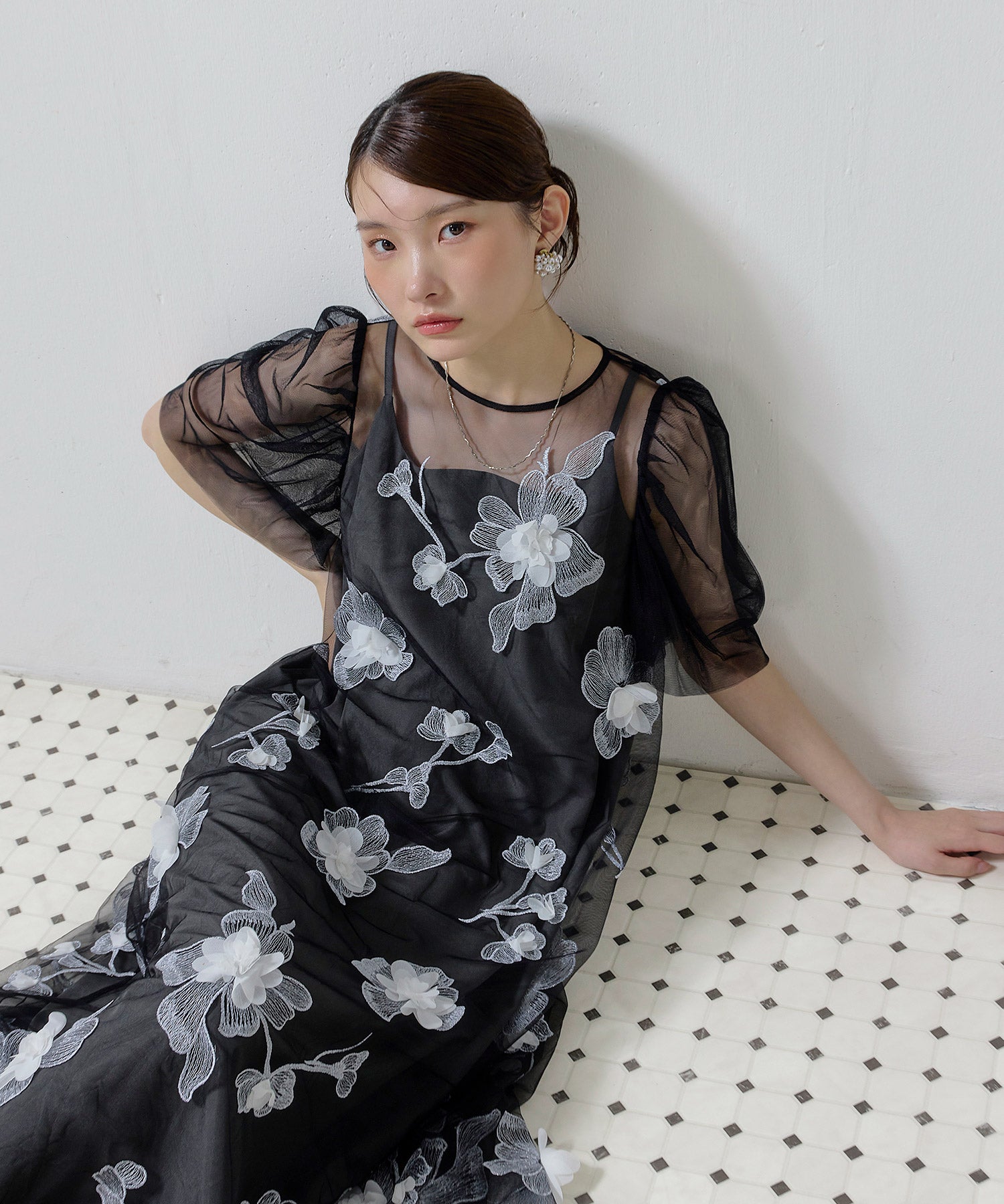 3D花柄レースAラインドレス