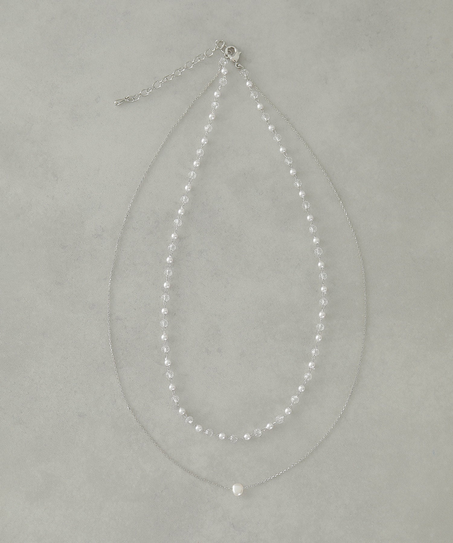 クリアビーズ × ワントップパール２連 ネックレス パーティー 結婚式 お呼ばれ オケージョン