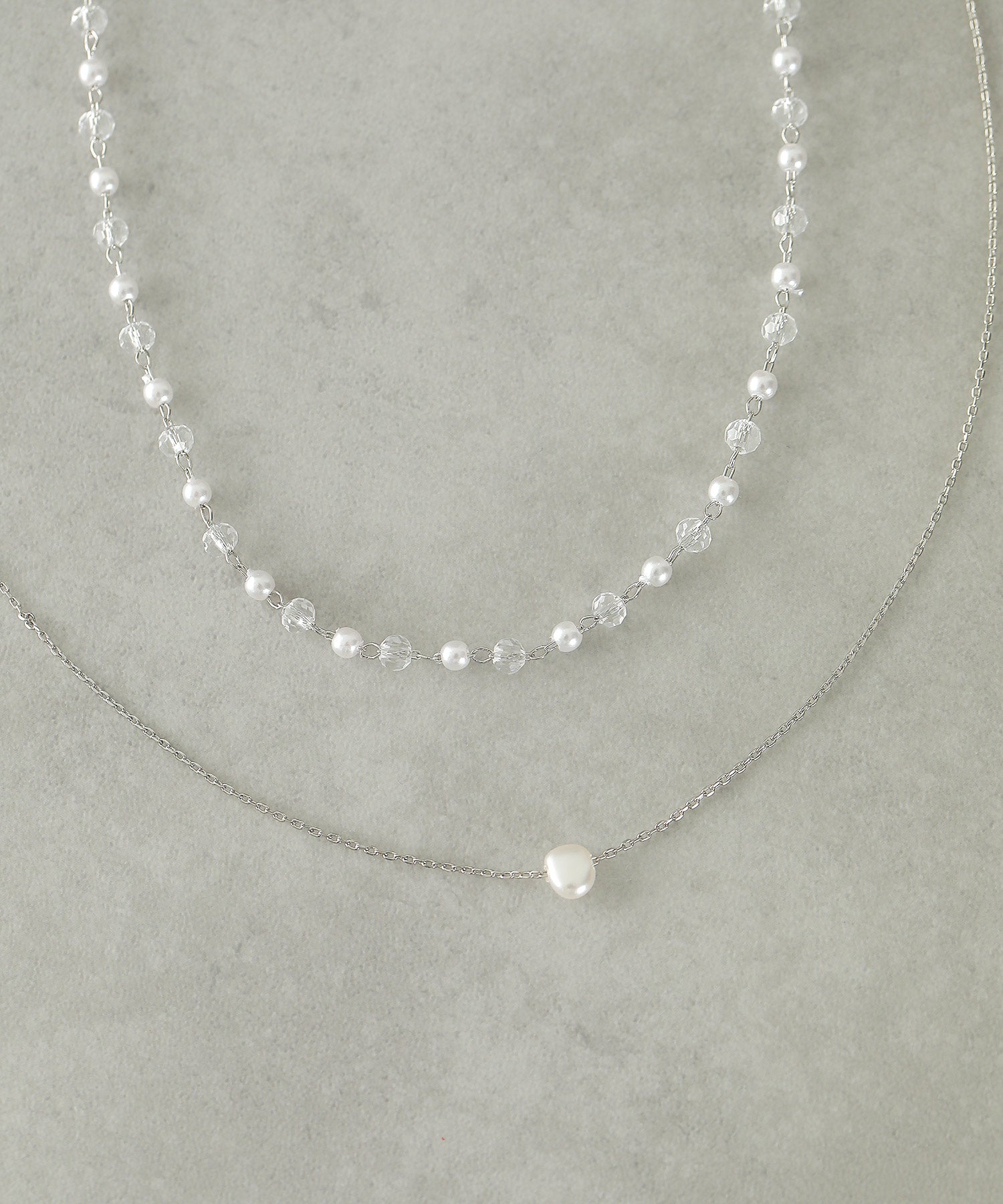 クリアビーズ × ワントップパール２連 ネックレス パーティー 結婚式 お呼ばれ オケージョン