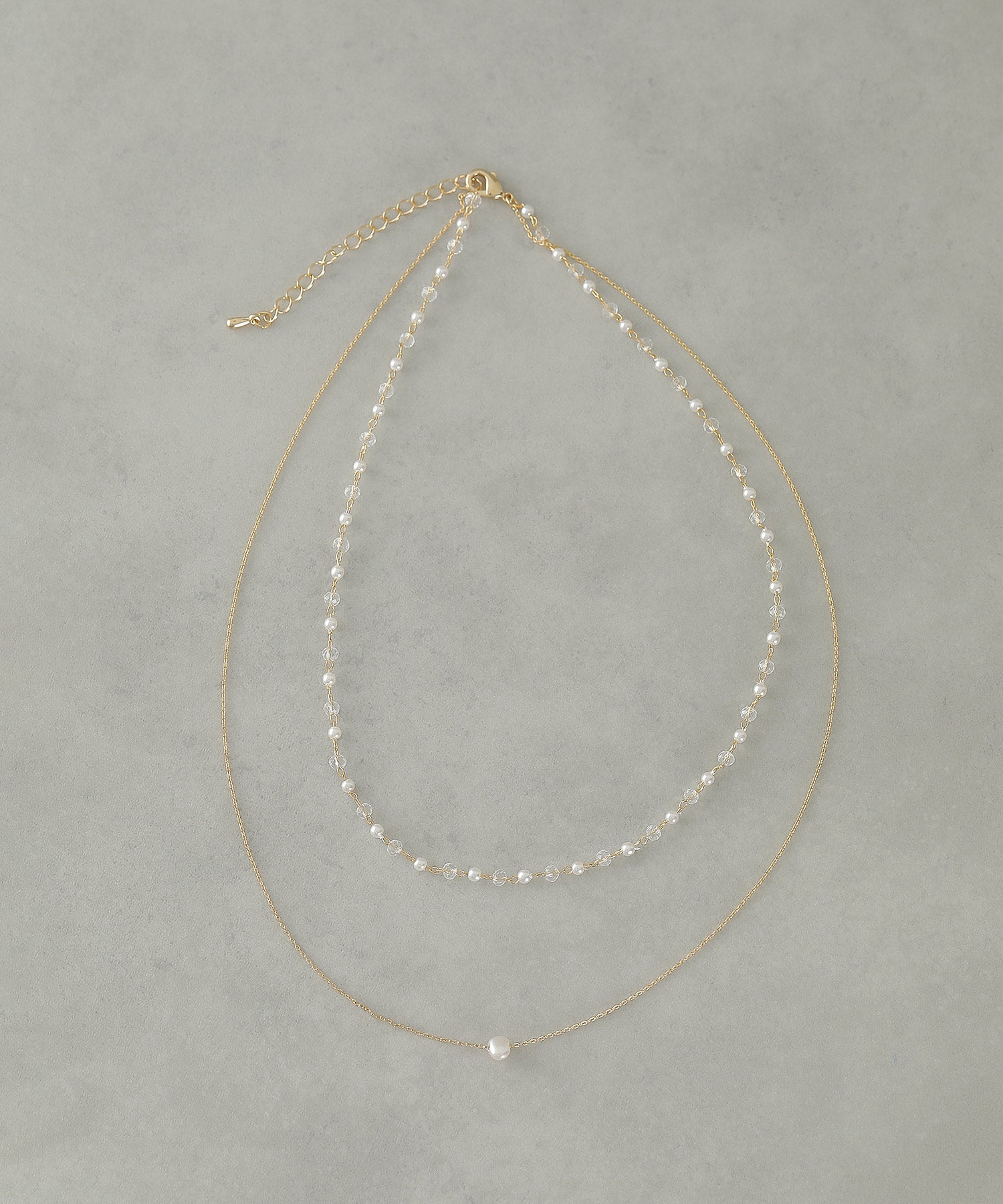 クリアビーズ × ワントップパール２連 ネックレス パーティー 結婚式 お呼ばれ オケージョン