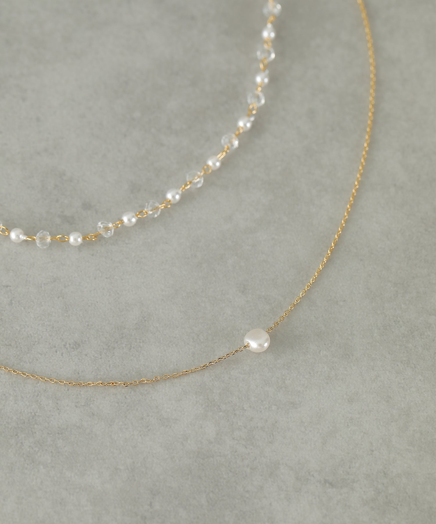 クリアビーズ × ワントップパール２連 ネックレス パーティー 結婚式 お呼ばれ オケージョン