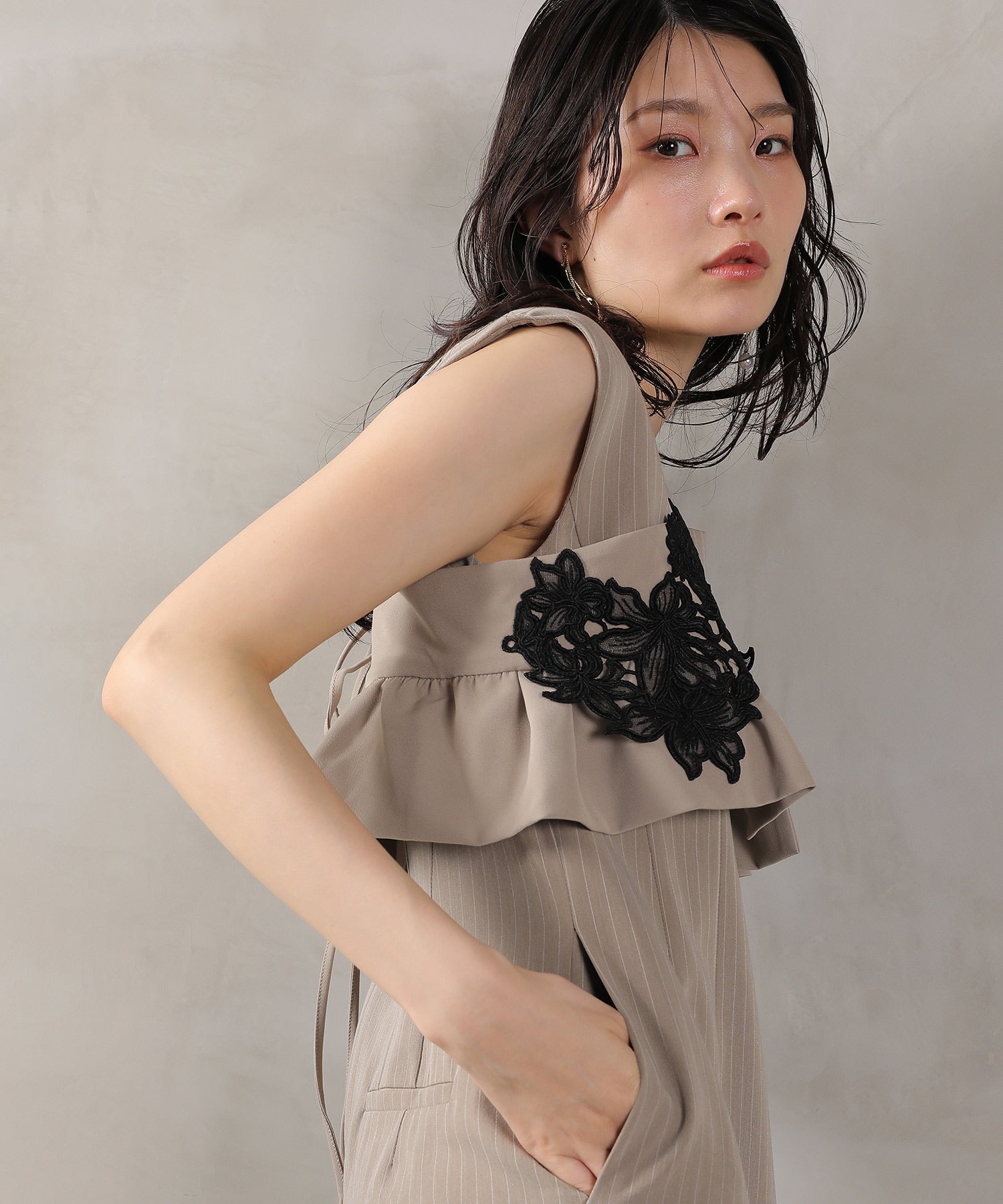 ピンストライプワンピース 花柄 ビスチェ 2点セット