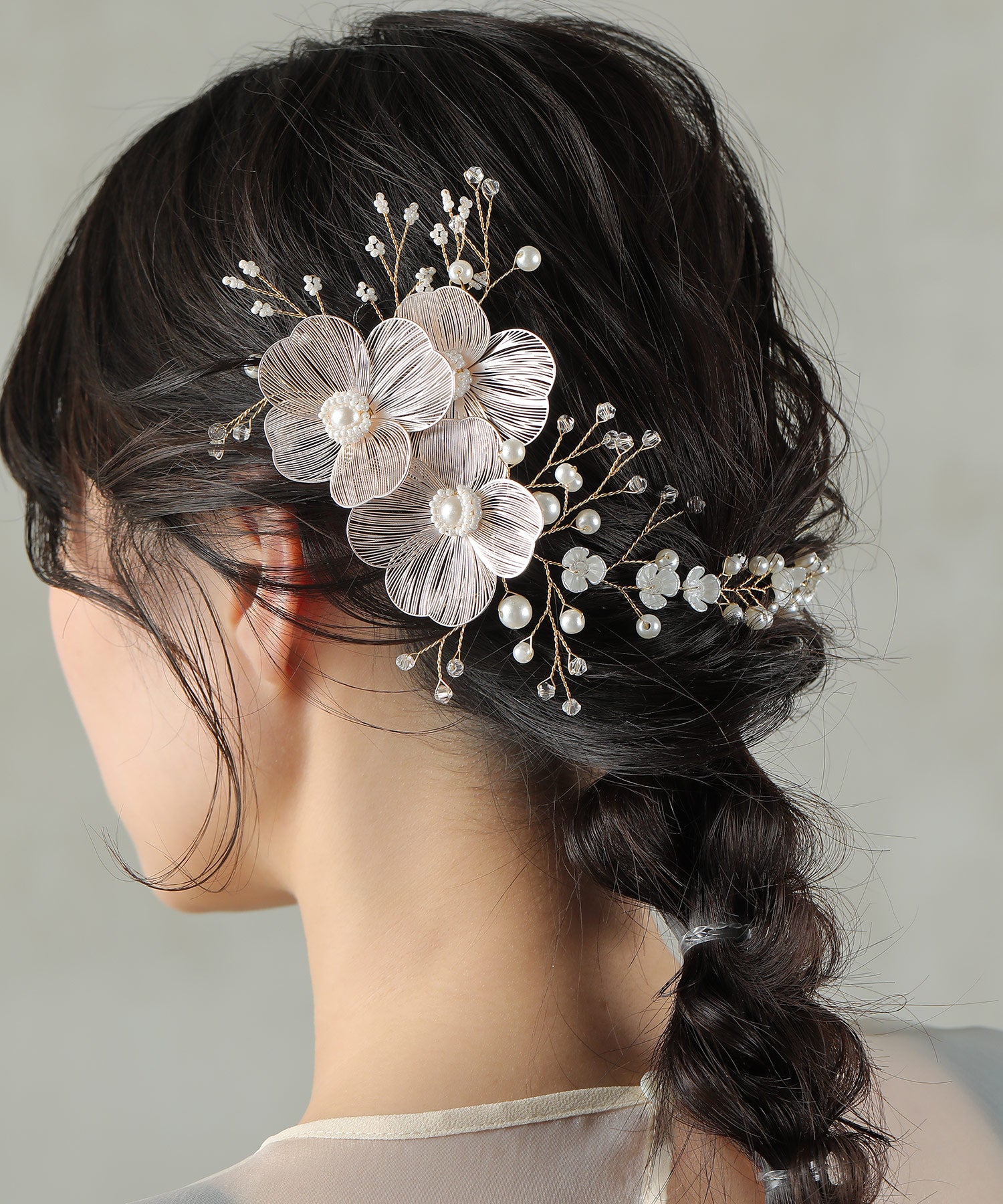 ピュアフラワーモチーフ ビーズ×パール ヘッドドレス ヘアピン