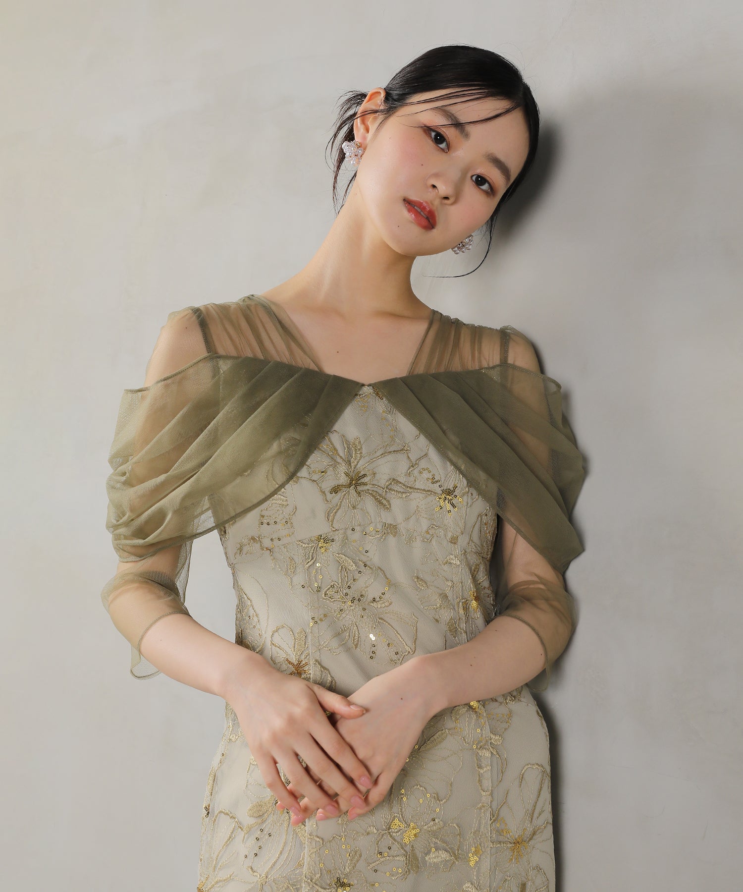 チュールドレープ スパンコール ドレス 結婚式 オケージョンドレス