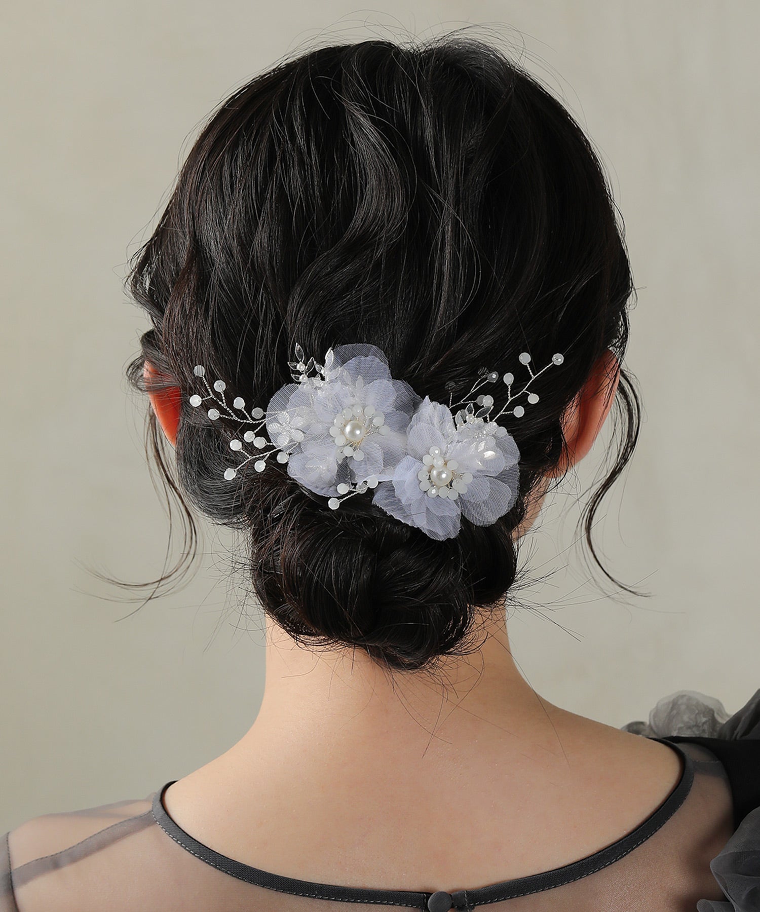 シアー フラワー パール ビーズ ヘアクリップ