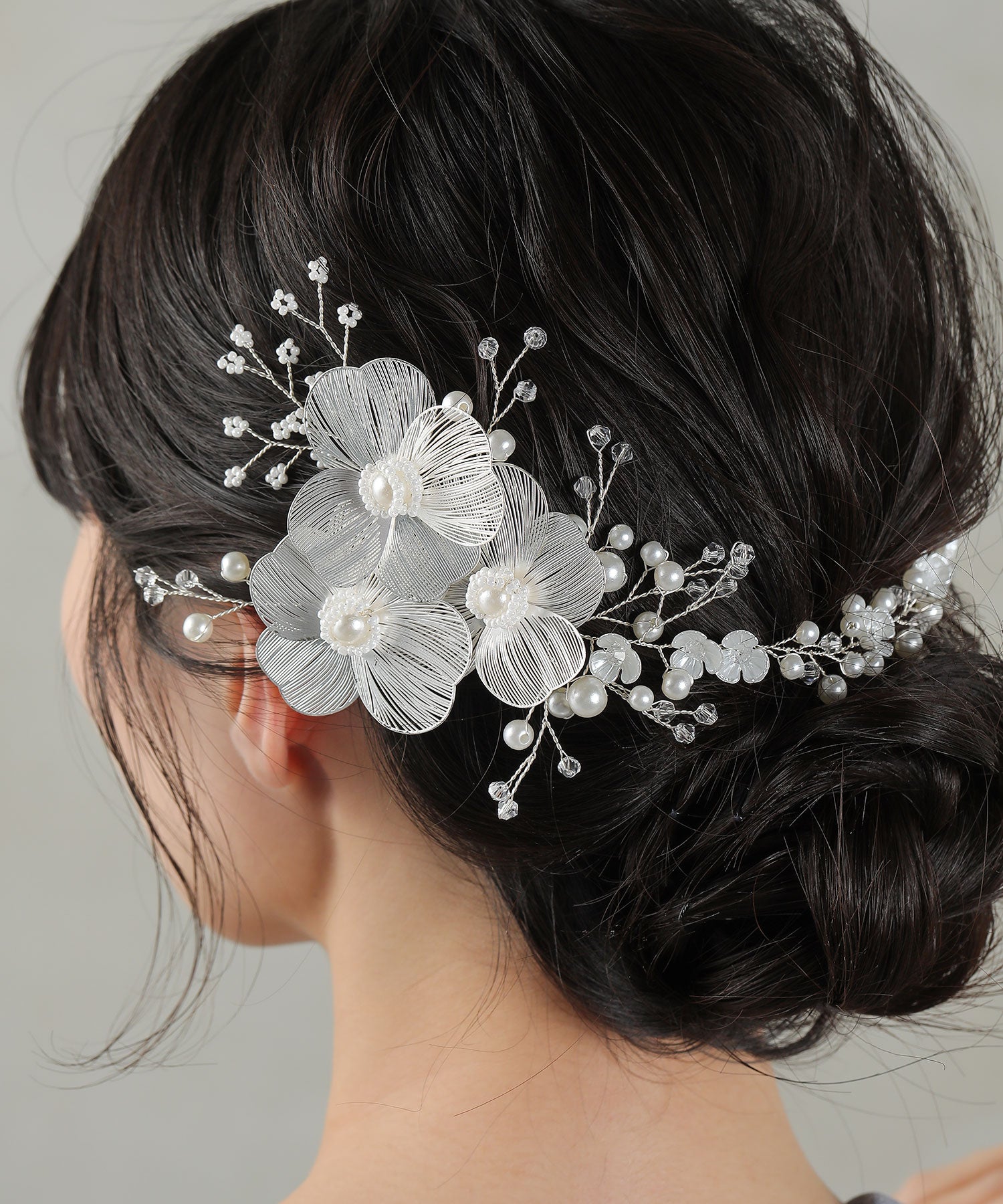 ピュアフラワーモチーフ ビーズ×パール ヘッドドレス ヘアピン
