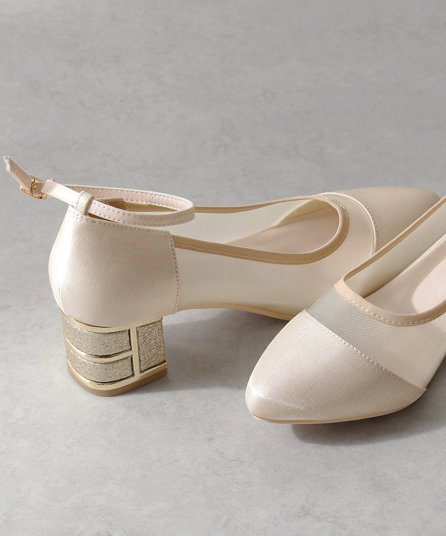 ラメ×シアー グリッター チャンキーヒール パンプス 結婚式 オケージョン