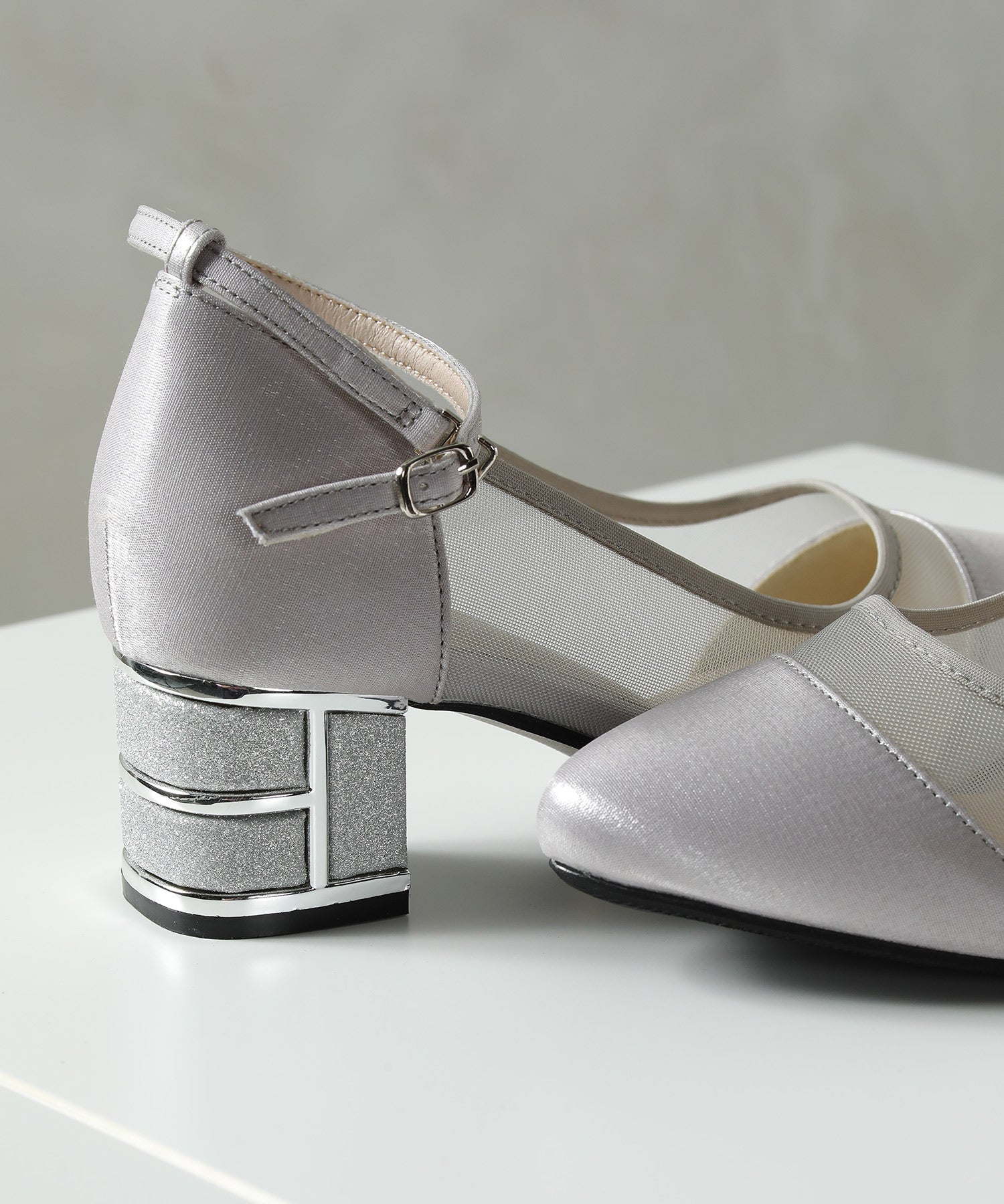 ラメ×シアー グリッター チャンキーヒール パンプス 結婚式 オケージョン