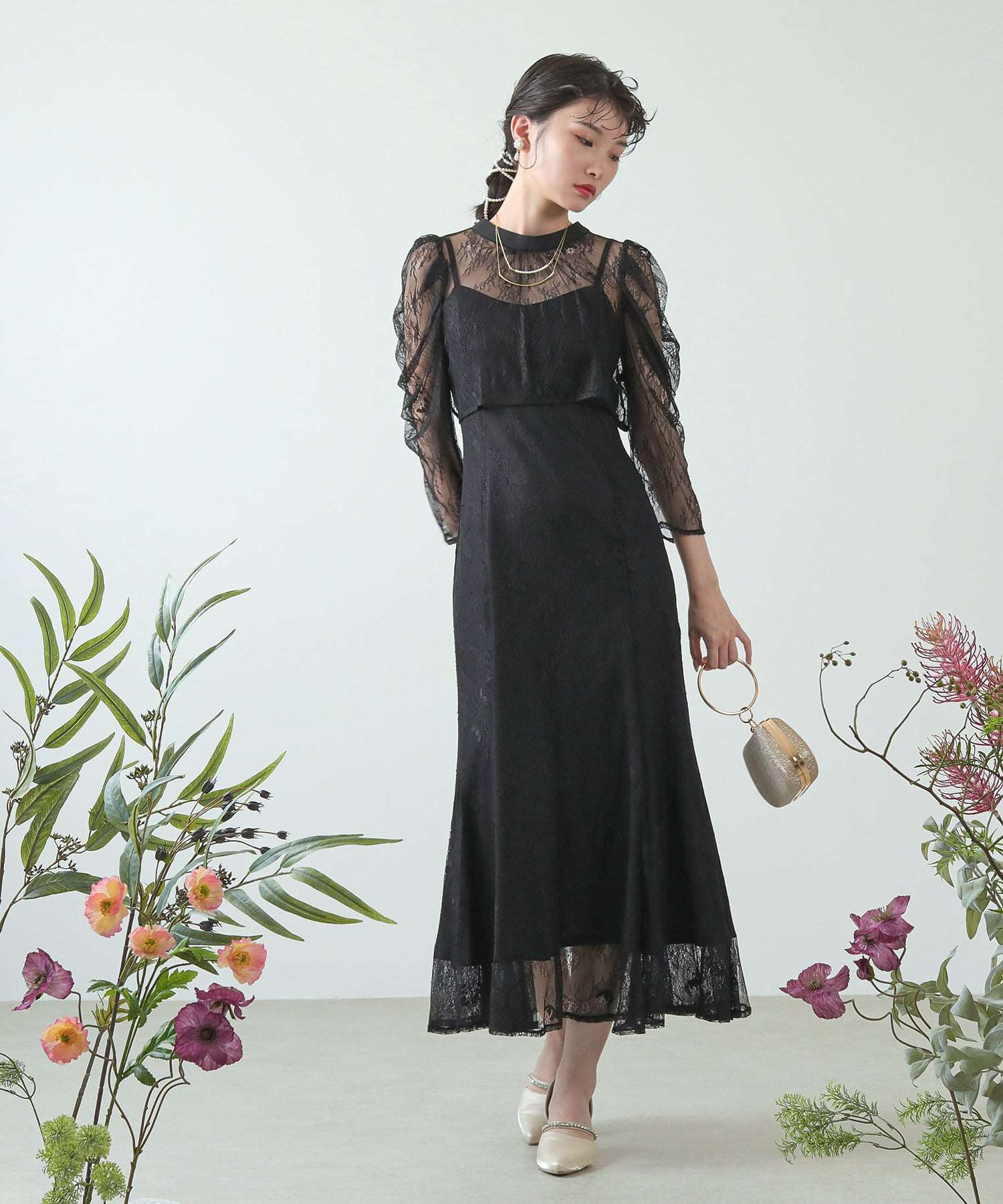 新品Sサイズ黒kana 3way レースボレロセット フレア パーティー ドレス