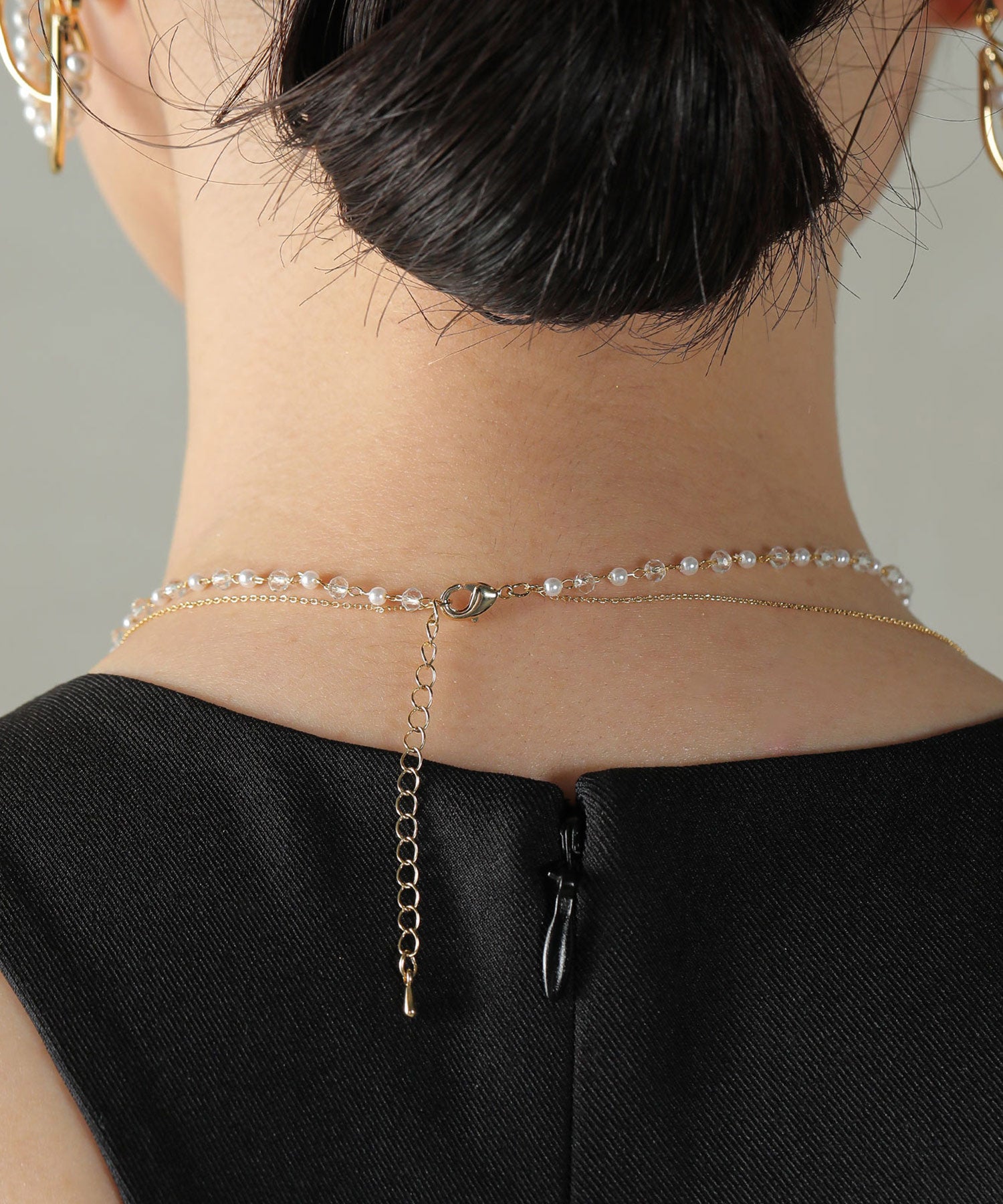 クリアビーズ × ワントップパール２連 ネックレス パーティー 結婚式 お呼ばれ オケージョン