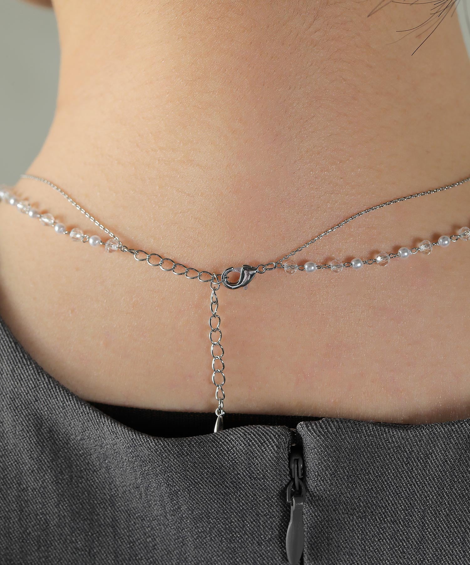 クリアビーズ × ワントップパール２連 ネックレス パーティー 結婚式 お呼ばれ オケージョン