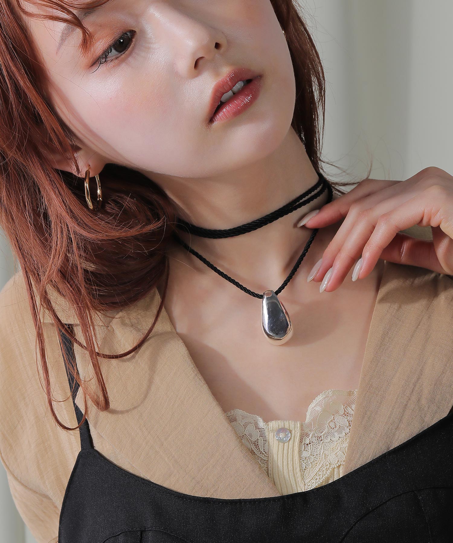 ドロップモチーフ ボリューム チョーカー ロープ ネックレス