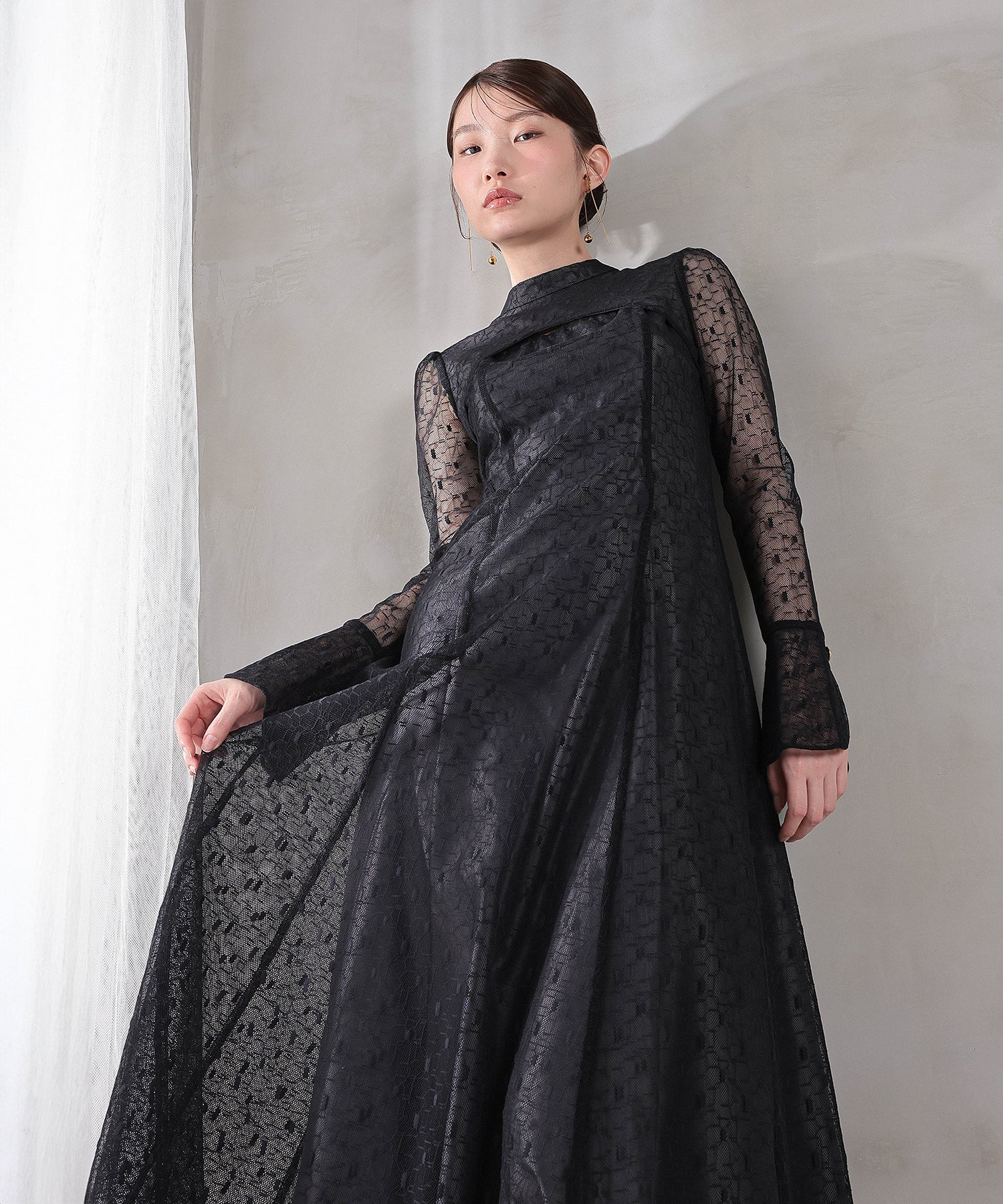 kana 幾何学柄 レース ワンピース オケージョン ドレス 結婚式　イエロー 幾何学柄 レース ワンピース オケージョン ドレス 結婚式