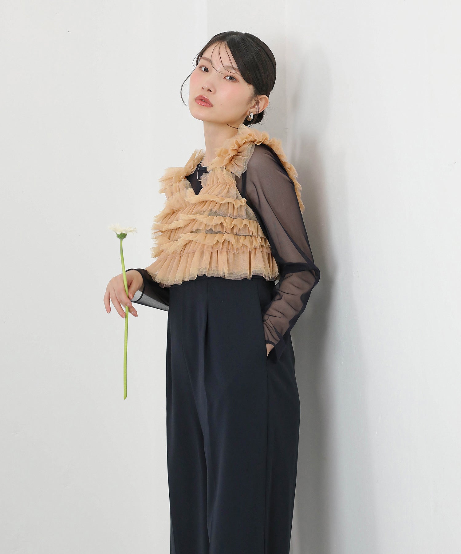 チュールビスチェ ワイドパンツ オールインワン ドレス 2点セット