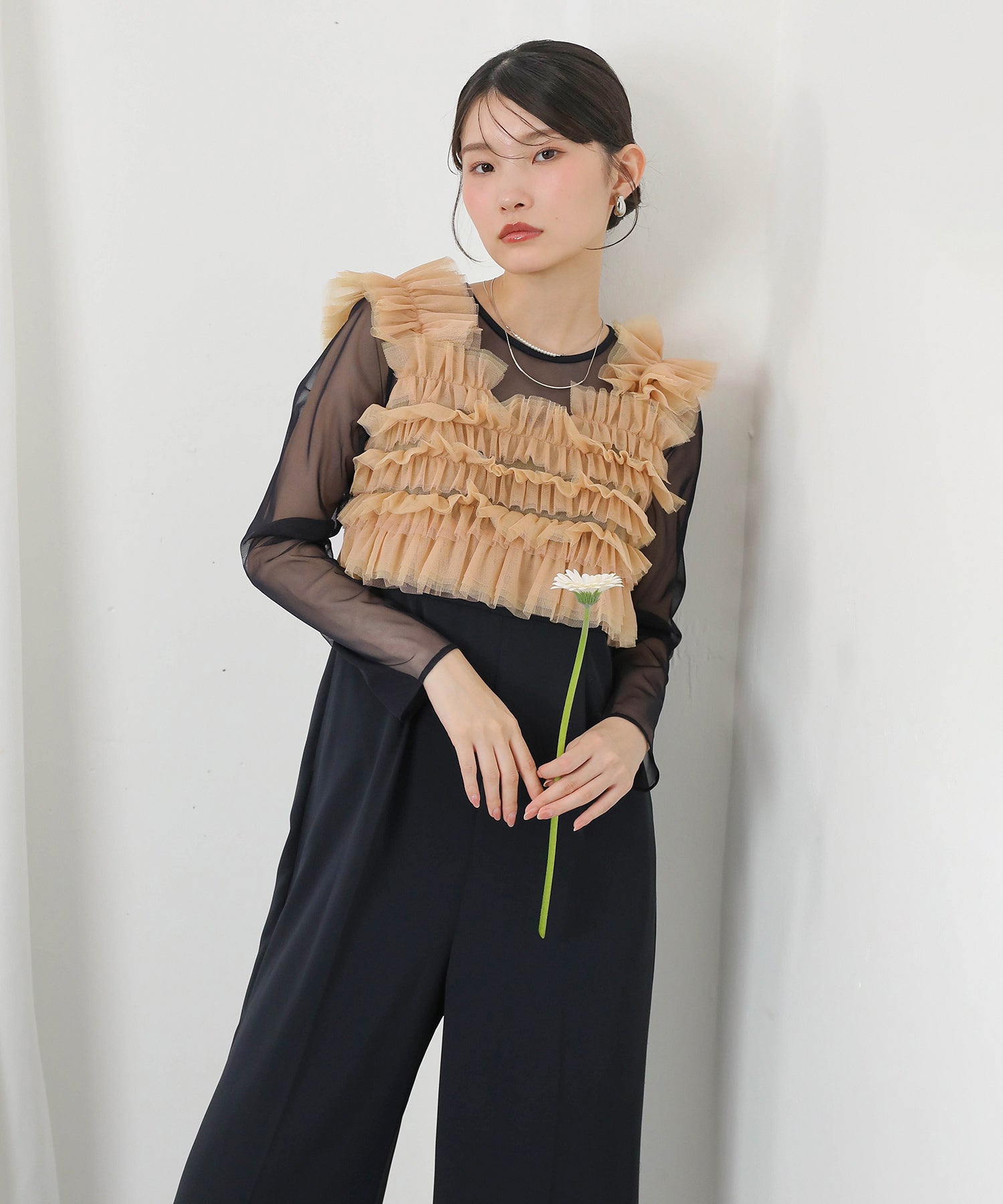 チュールビスチェ ワイドパンツ オールインワン ドレス 2点セット