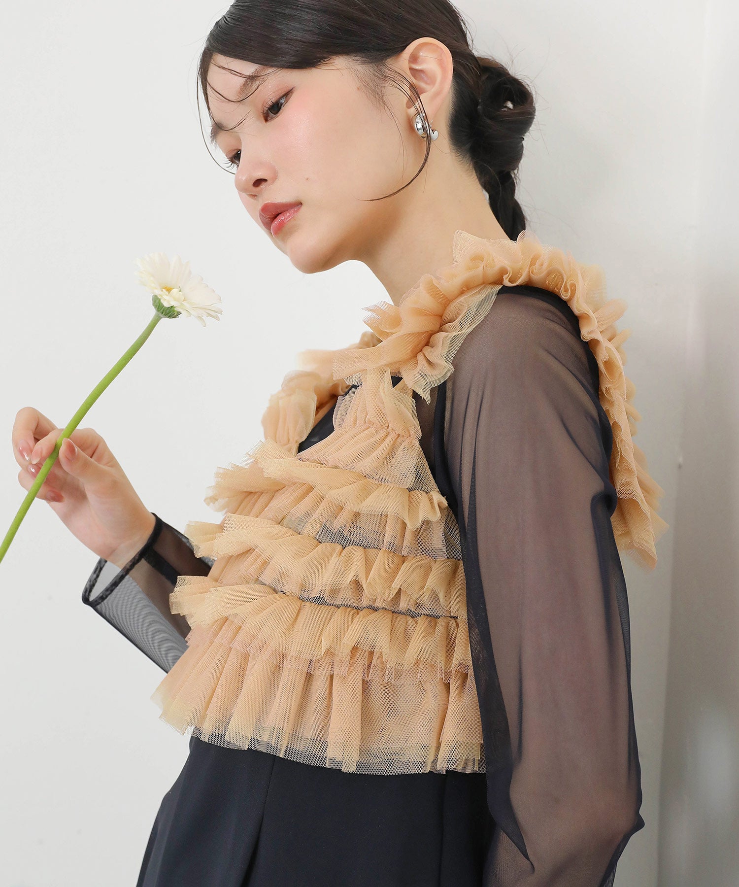 チュールビスチェ ワイドパンツ オールインワン ドレス 2点セット