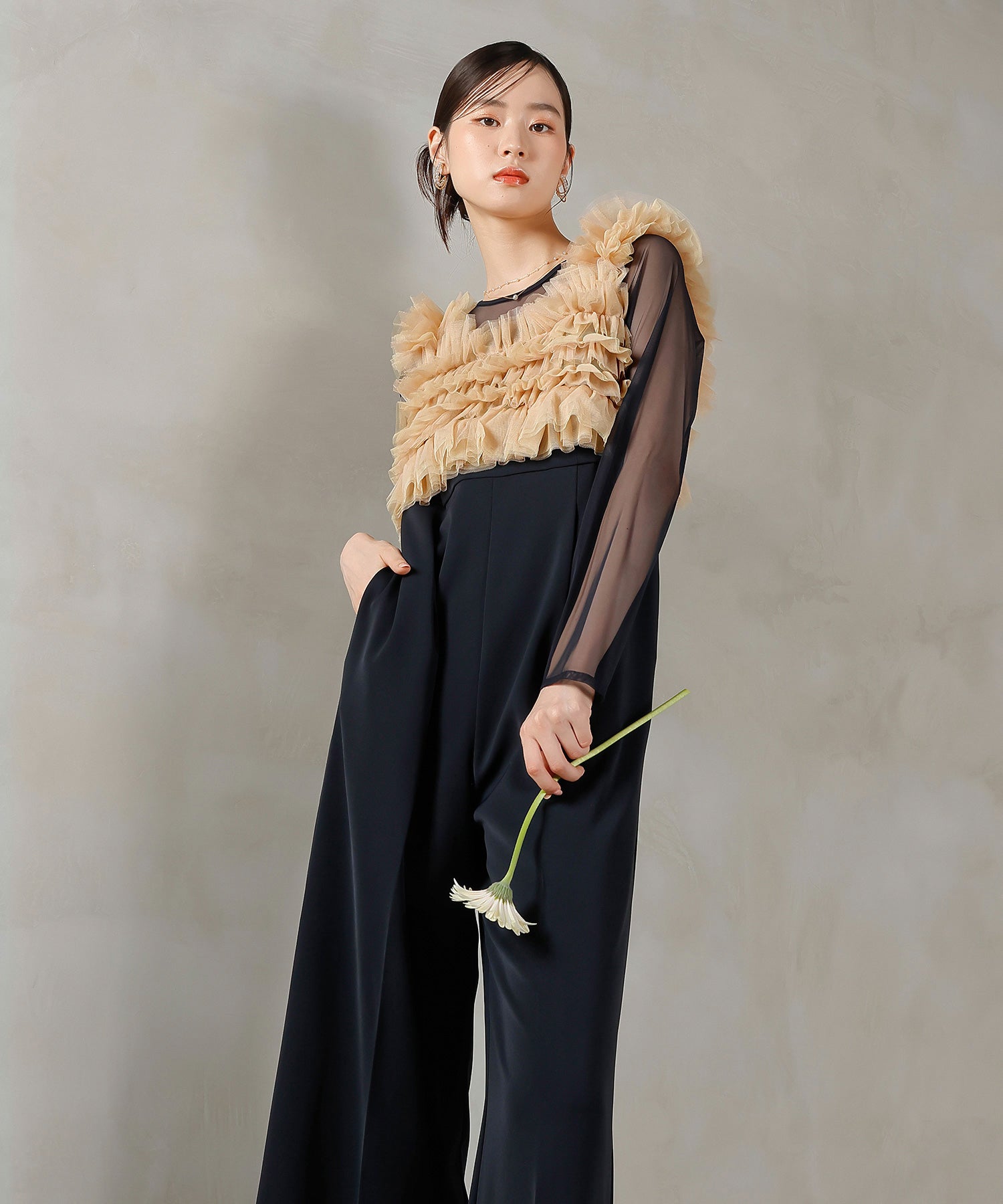 チュールビスチェ ワイドパンツ オールインワン ドレス 2点セット