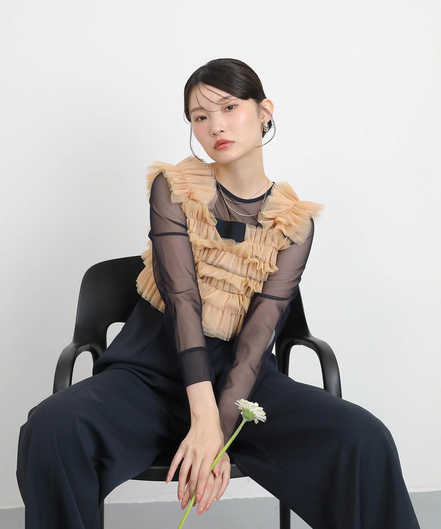 チュールビスチェ ワイドパンツ オールインワン ドレス 2点セット