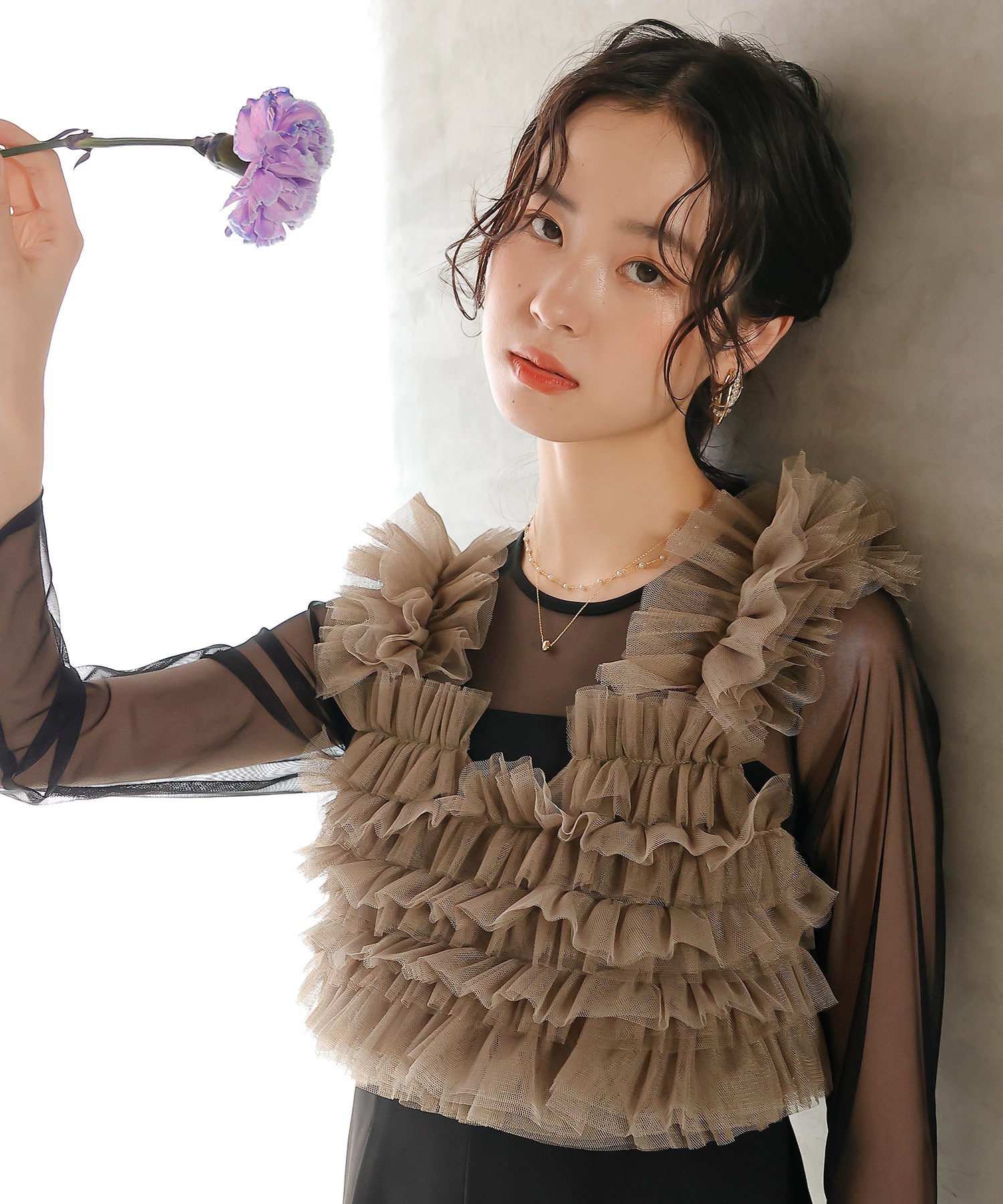 チュールビスチェ ワイドパンツ オールインワン ドレス 2点セット