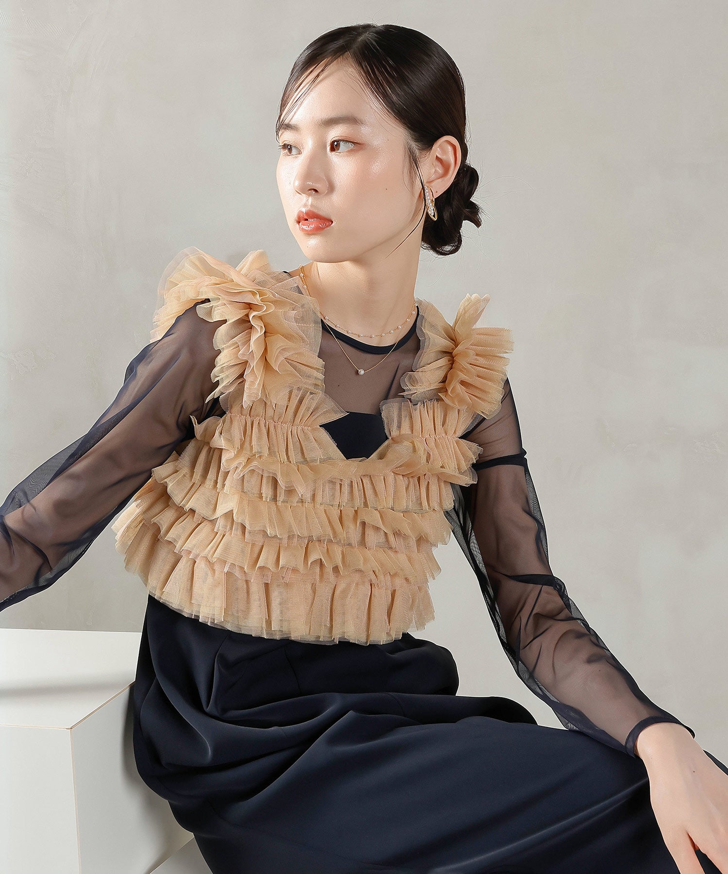 チュールビスチェ ワイドパンツ オールインワン ドレス 2点セット