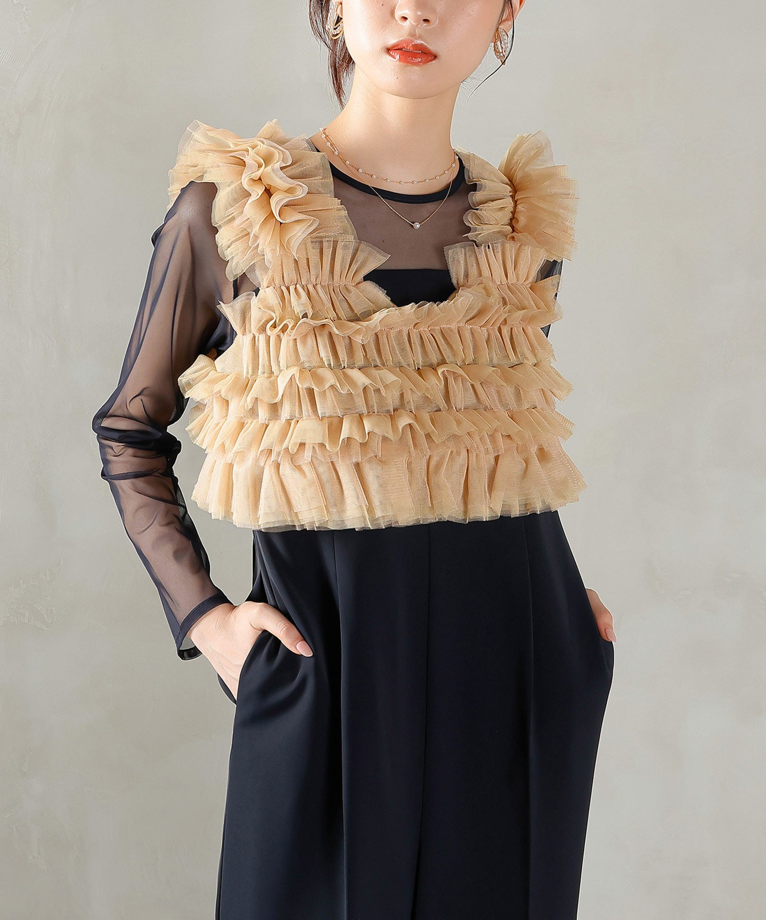 チュールビスチェ ワイドパンツ オールインワン ドレス 2点セット