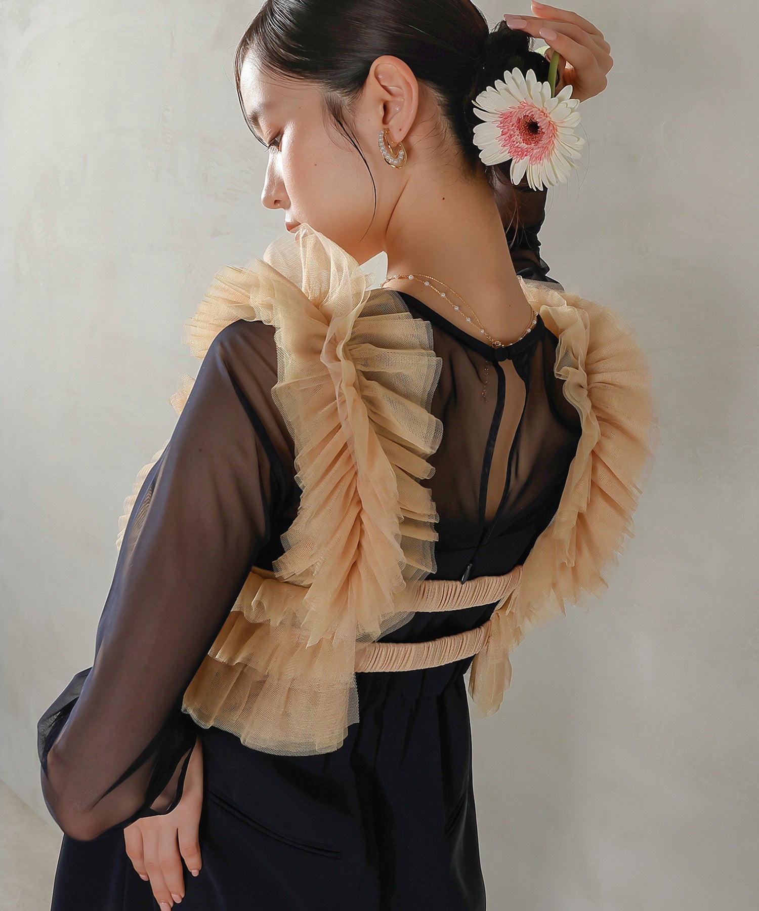 チュールビスチェ ワイドパンツ オールインワン ドレス 2点セット